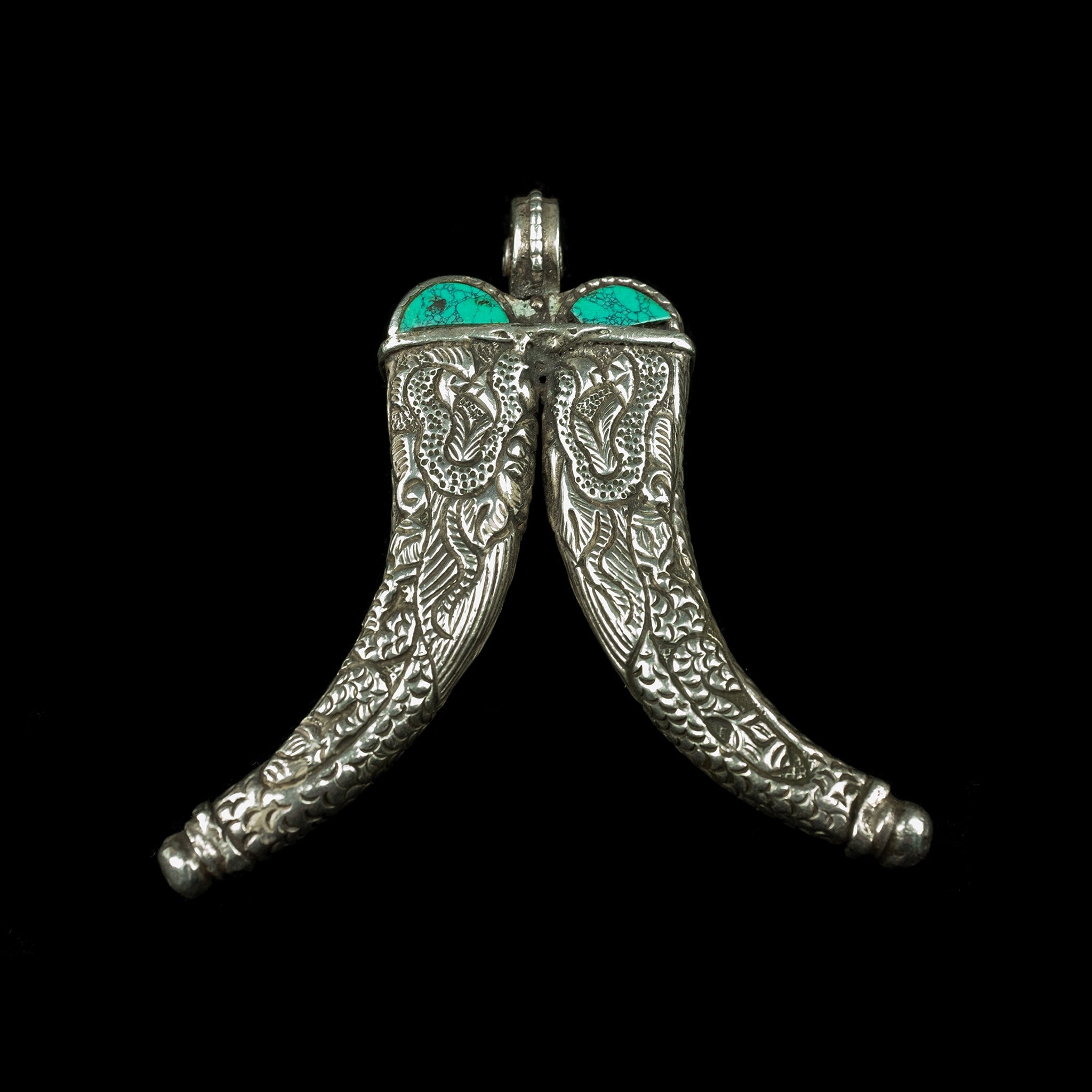 Himalayan Silver, Coral & Turquoise Pendant | Vintage Ethnic Jewellery