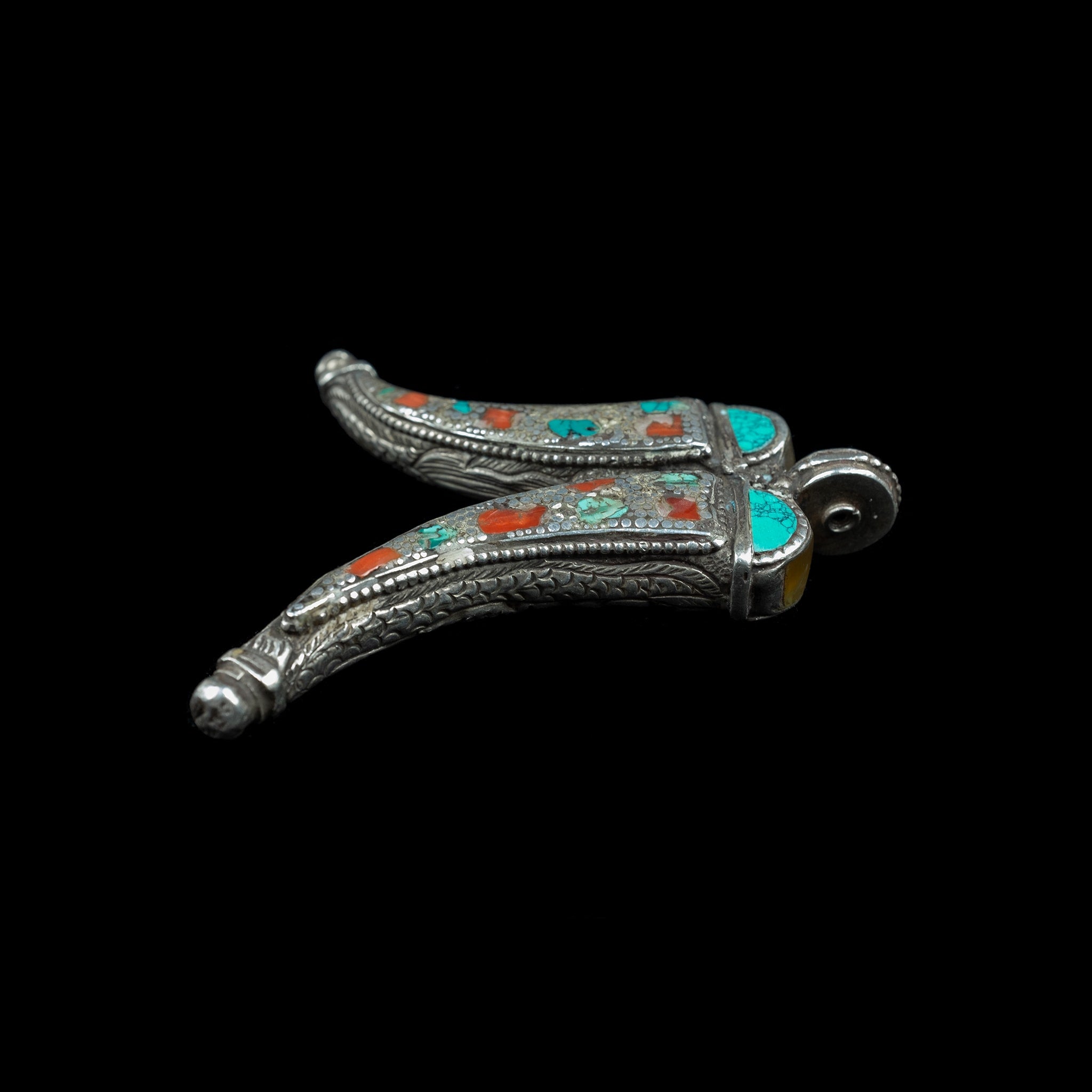 Himalayan Silver, Coral & Turquoise Pendant | Vintage Ethnic Jewellery