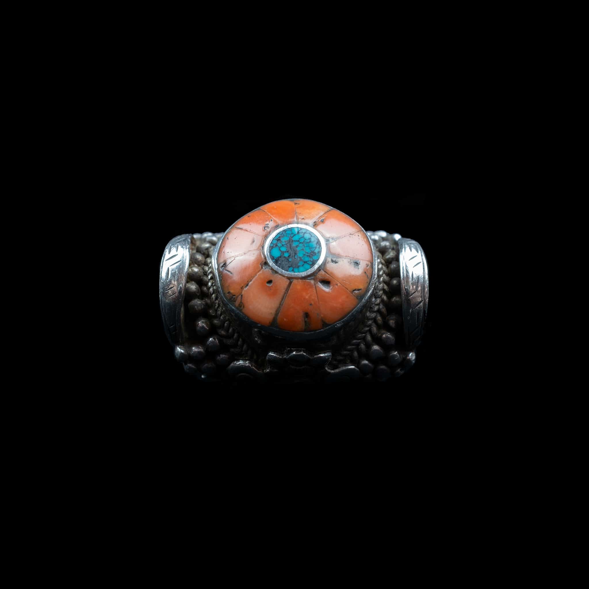 Himalayan Silver Coral Saddle Ring | Vintage Ethnic Jewellery