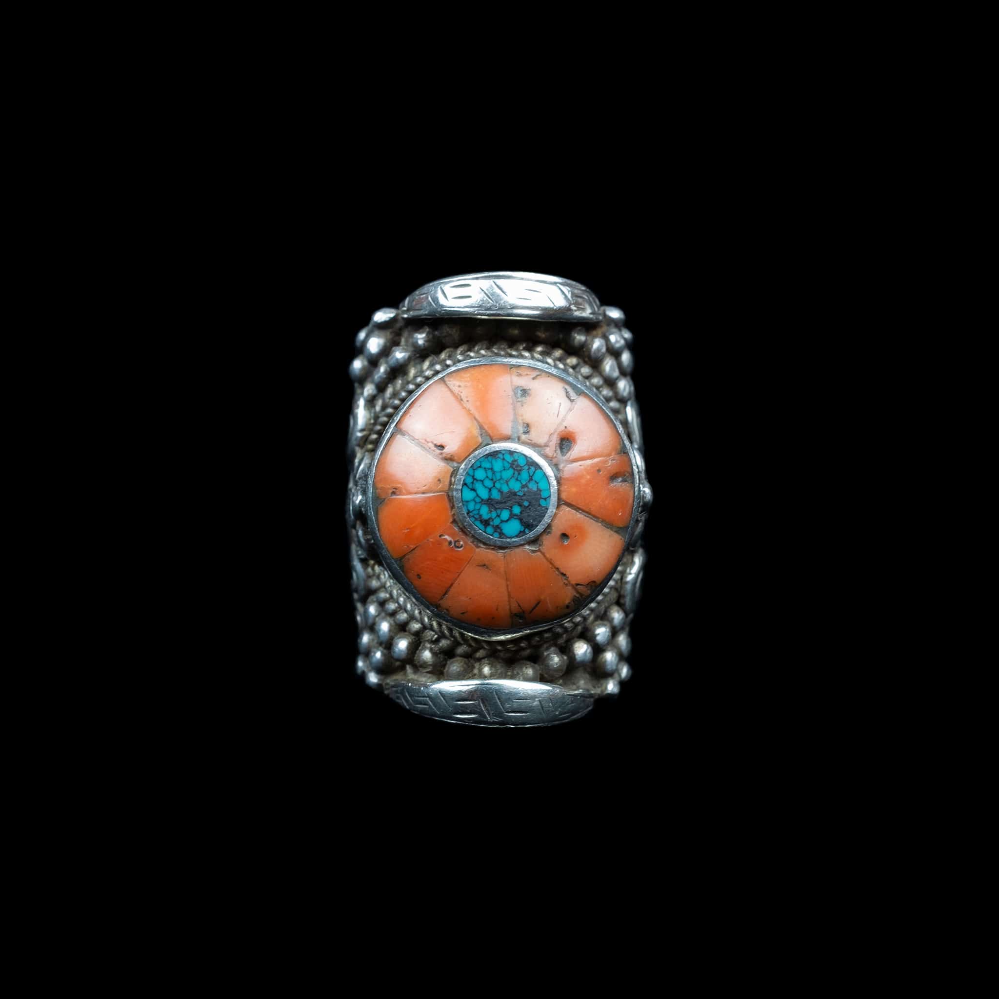 Himalayan Silver Coral Saddle Ring | Vintage Ethnic Jewellery