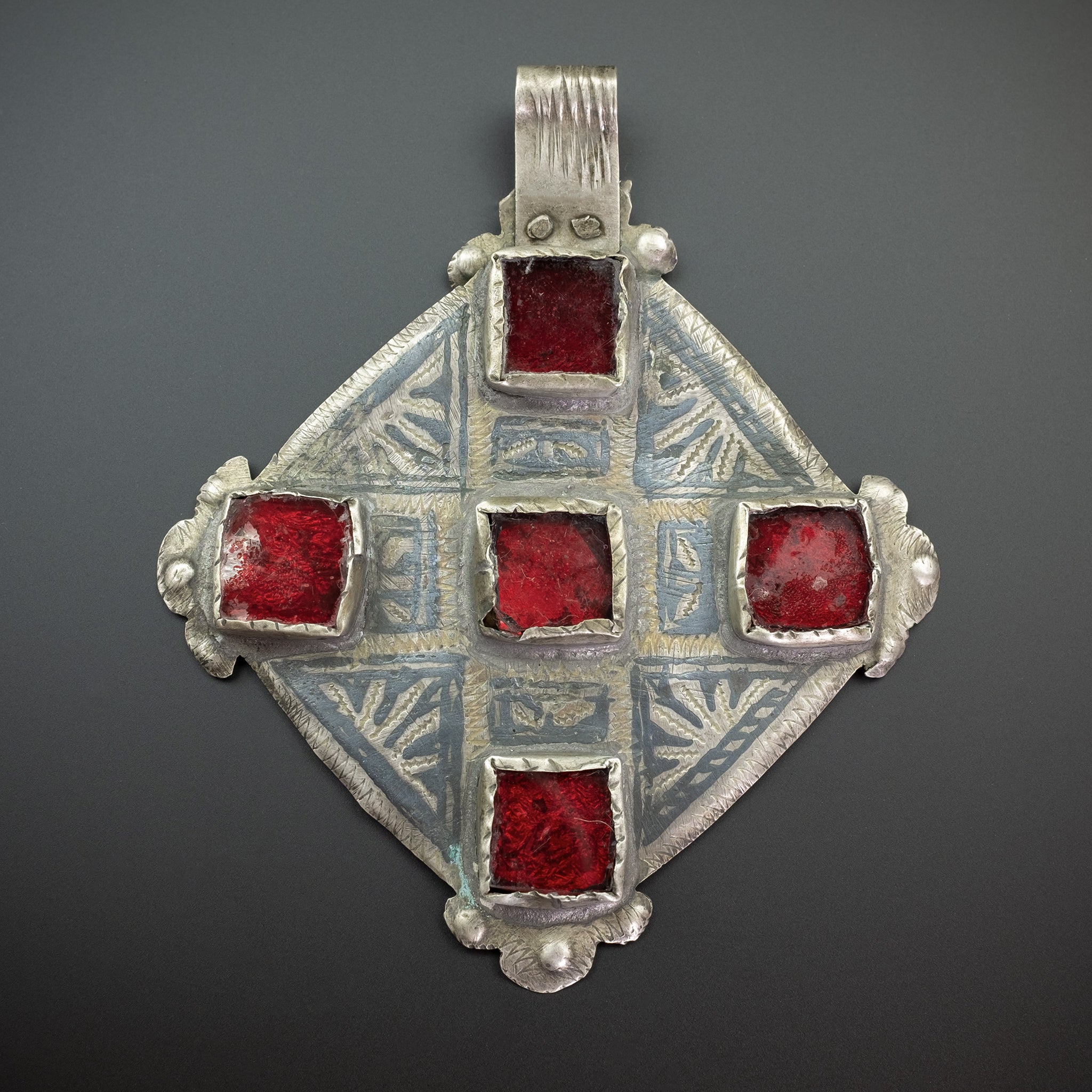 Large Silver Antique Niello Pendant, Ida ou Nadif, Morocco