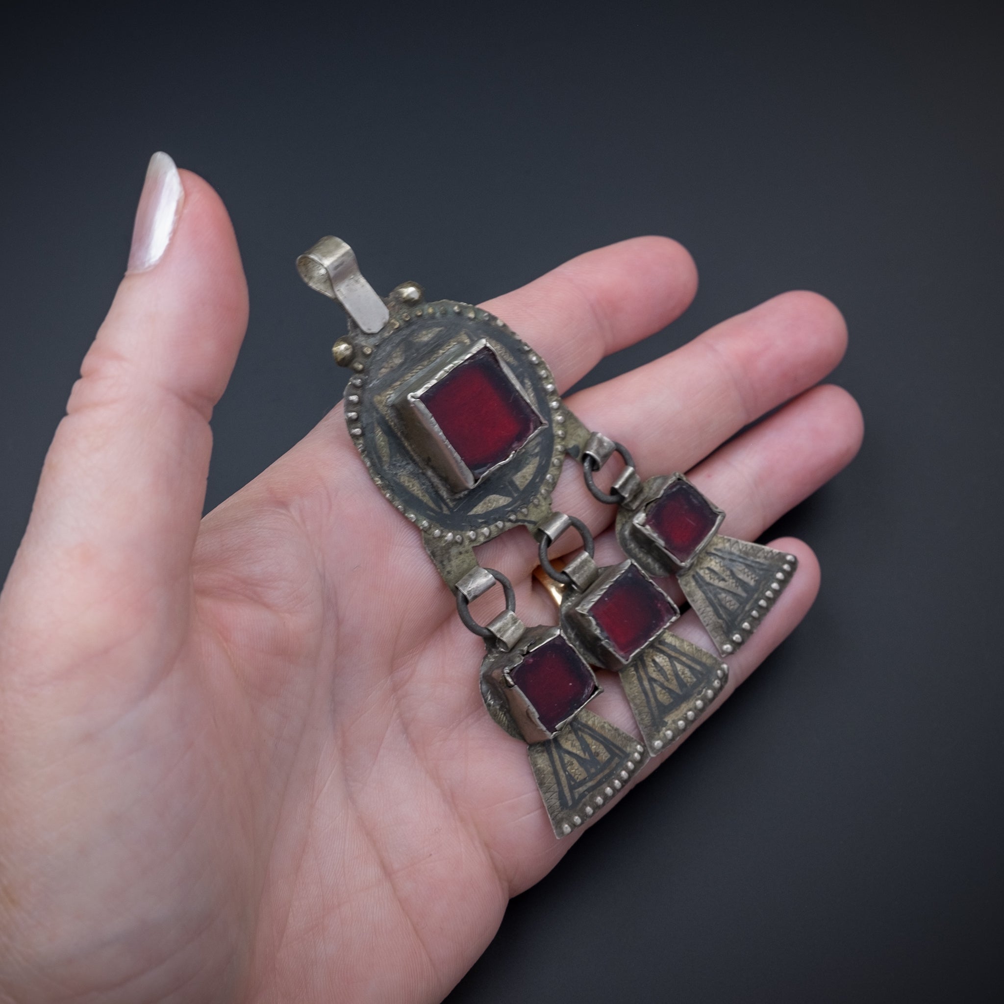 Vintage Silver Niello Pendant, Ida ou Nadif, Morocco