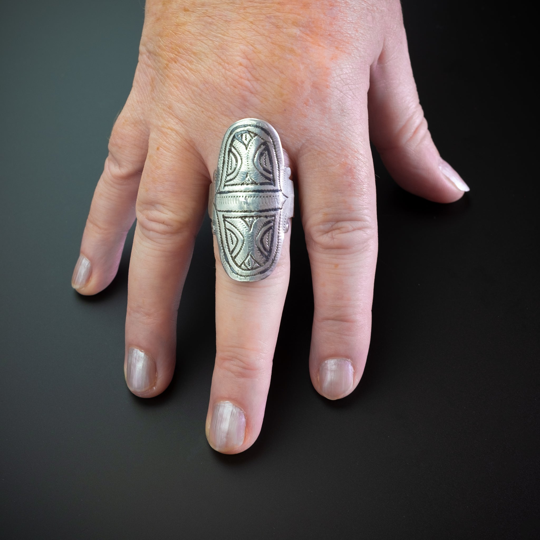 Antique Silver Berber Shield Ring, Ida ou Nadif, Morocco