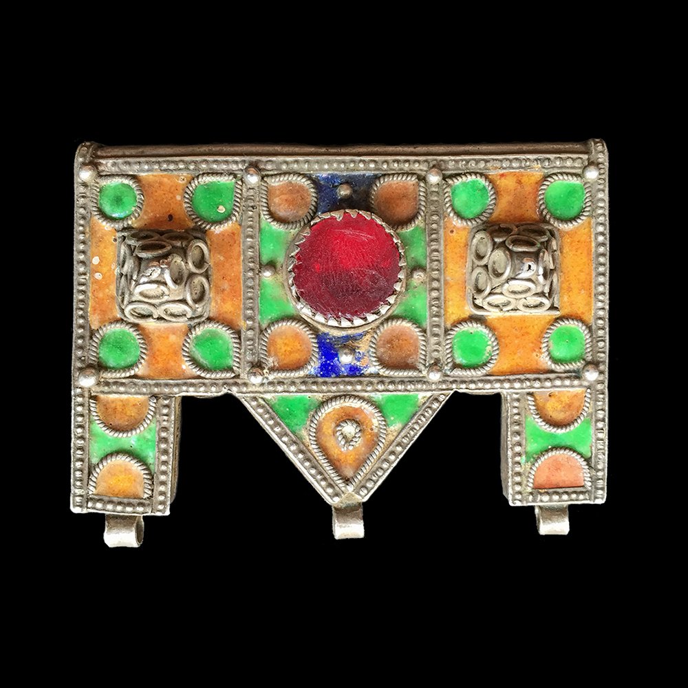 Old Silver & Enamel Amulet from Morocco | Vintage Ethnic Jewellery