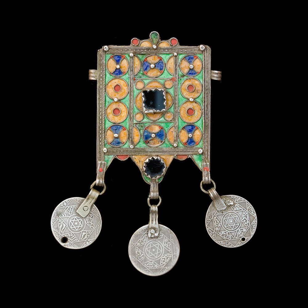 Old Silver & Enamel Amulet from Morocco | Vintage Ethnic Jewellery