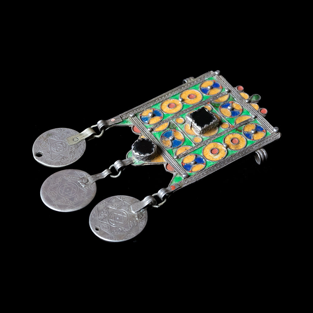 Old Silver & Enamel Amulet from Morocco | Vintage Ethnic Jewellery