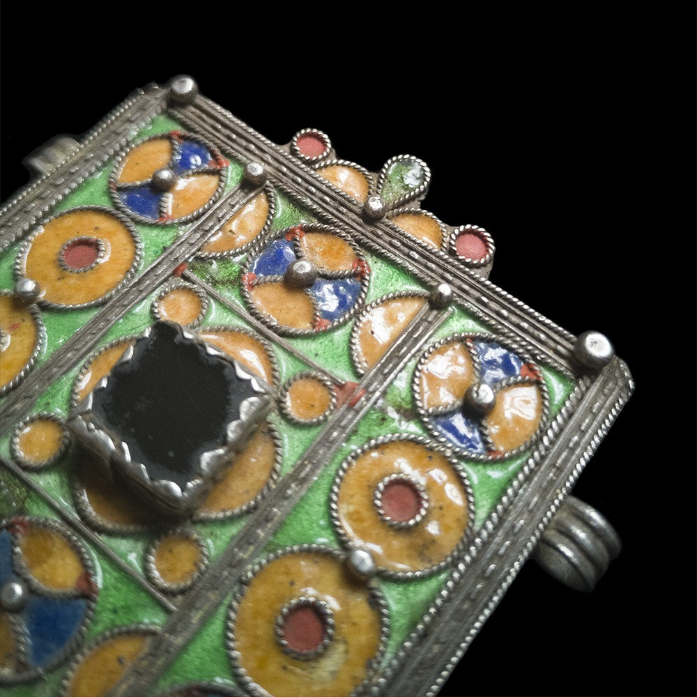 Old Silver & Enamel Amulet from Morocco | Vintage Ethnic Jewellery