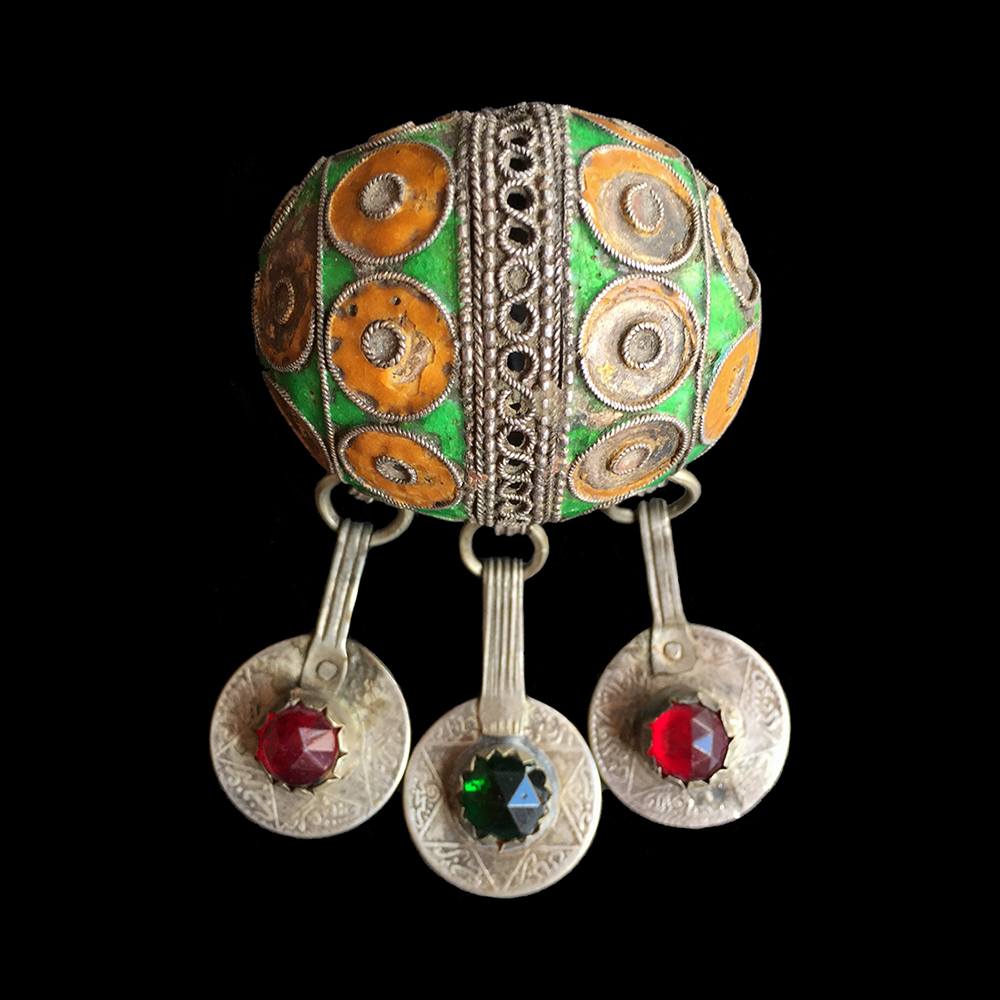 Old Silver Enamelled Tagemout from Morocco | Vintage Ethnic Jewellery