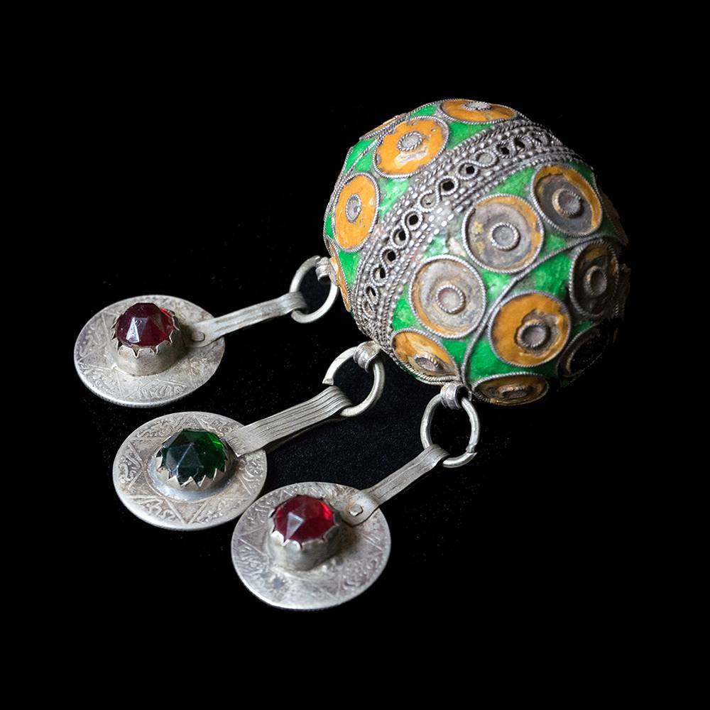 Old Silver Enamelled Tagemout from Morocco | Vintage Ethnic Jewellery
