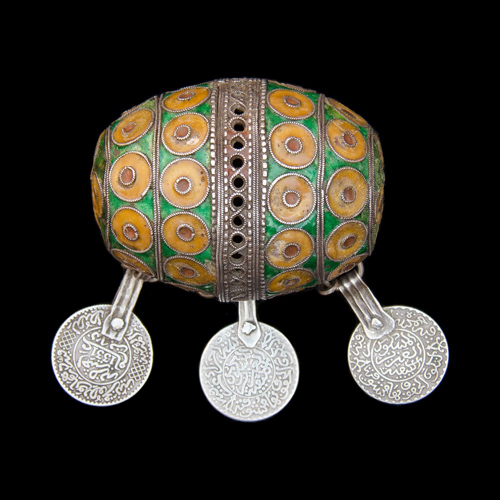 Old Silver Enamelled Tagemout from Morocco | Vintage Ethnic Jewellery