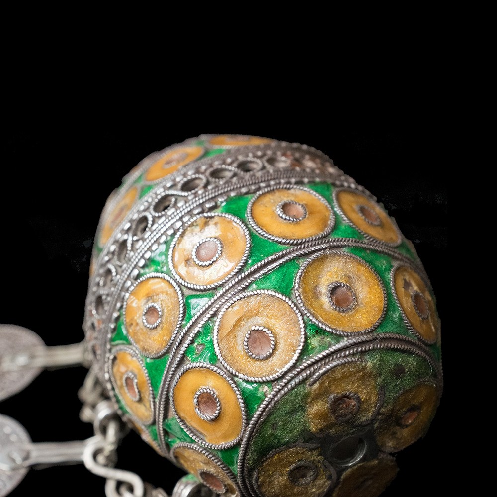 Old Silver Enamelled Tagemout from Morocco | Vintage Ethnic Jewellery