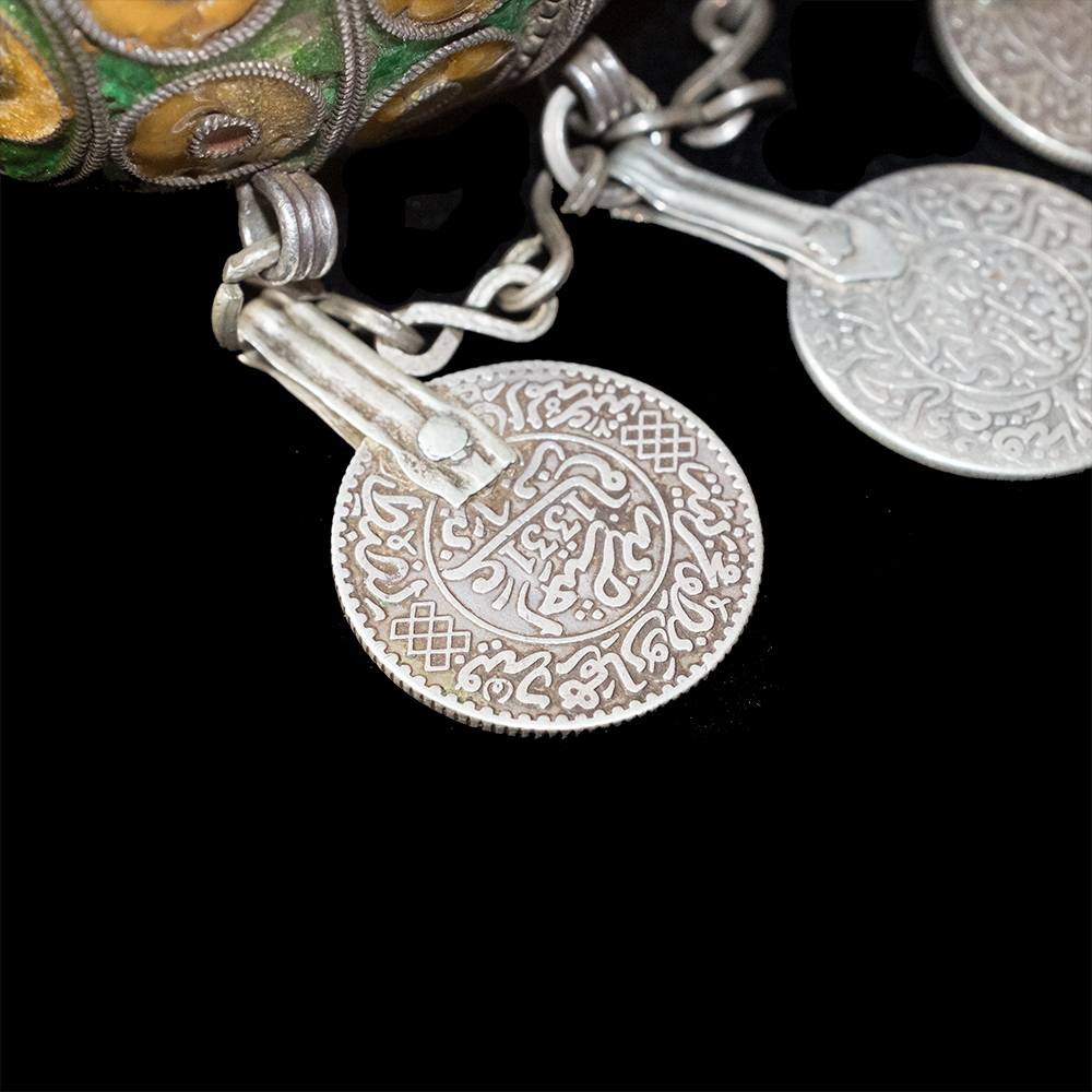 Old Silver Enamelled Tagemout from Morocco | Vintage Ethnic Jewellery