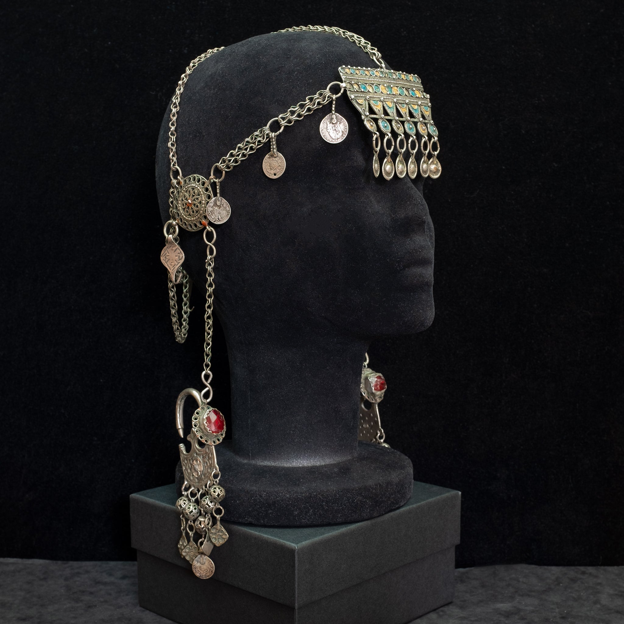 Antique Moroccan Silver & Enamel Headdress from Ighil N’Ogho, Taliouine – RARE