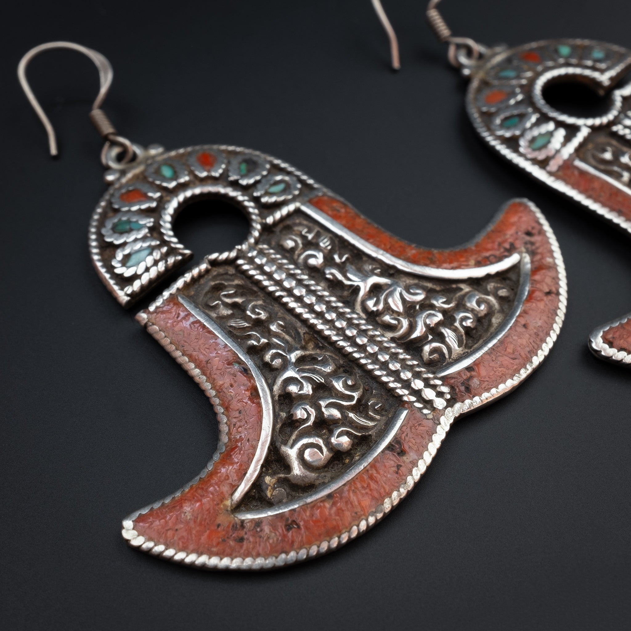 Silver Indonesian earrings, Molucca Islands