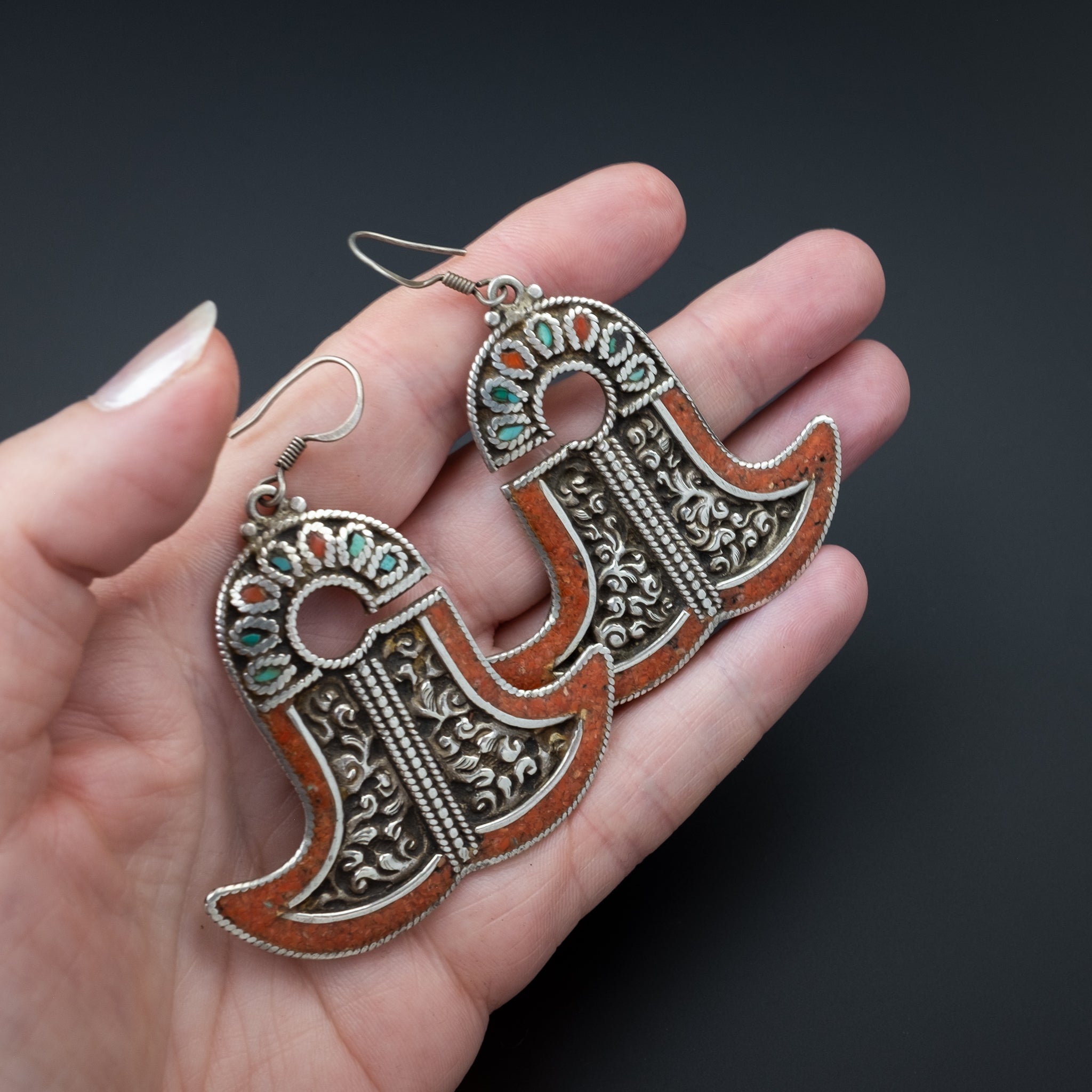 Silver Indonesian earrings, Molucca Islands