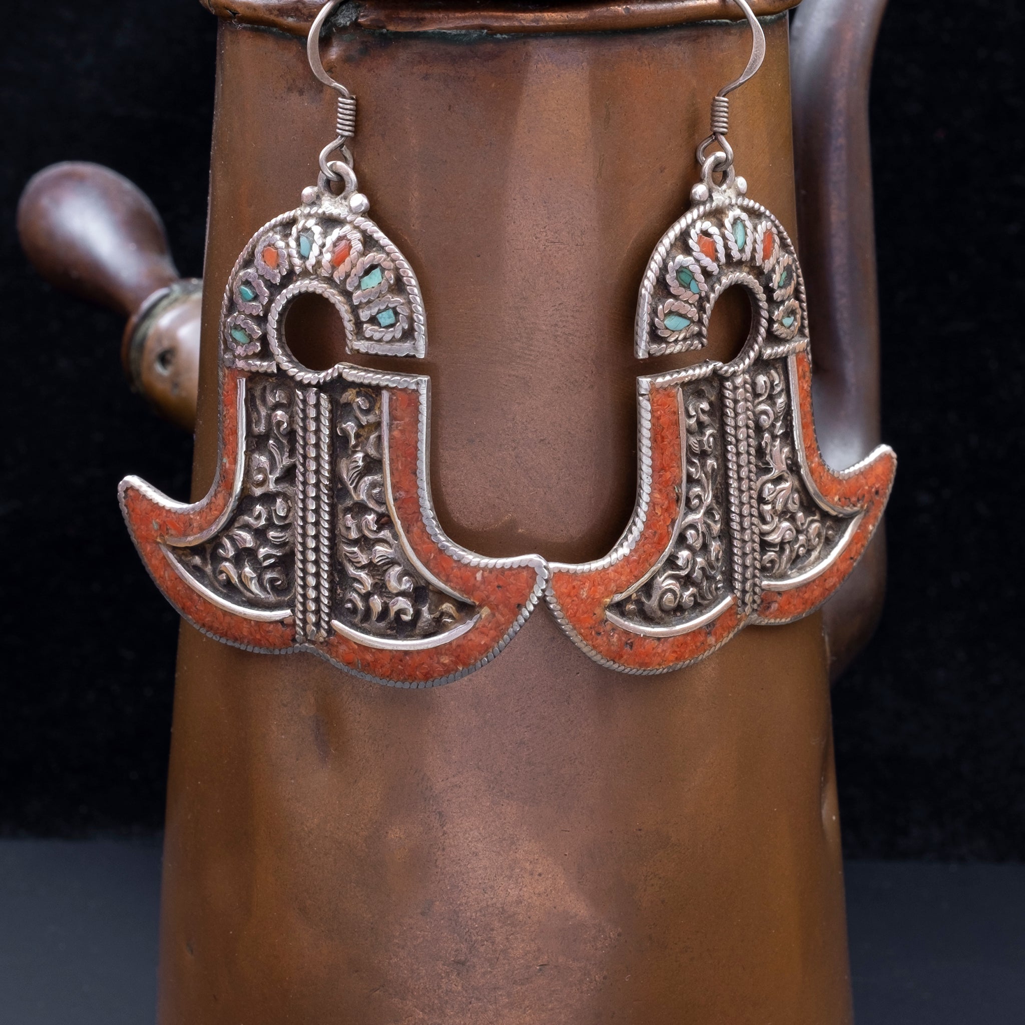Silver Indonesian earrings, Molucca Islands