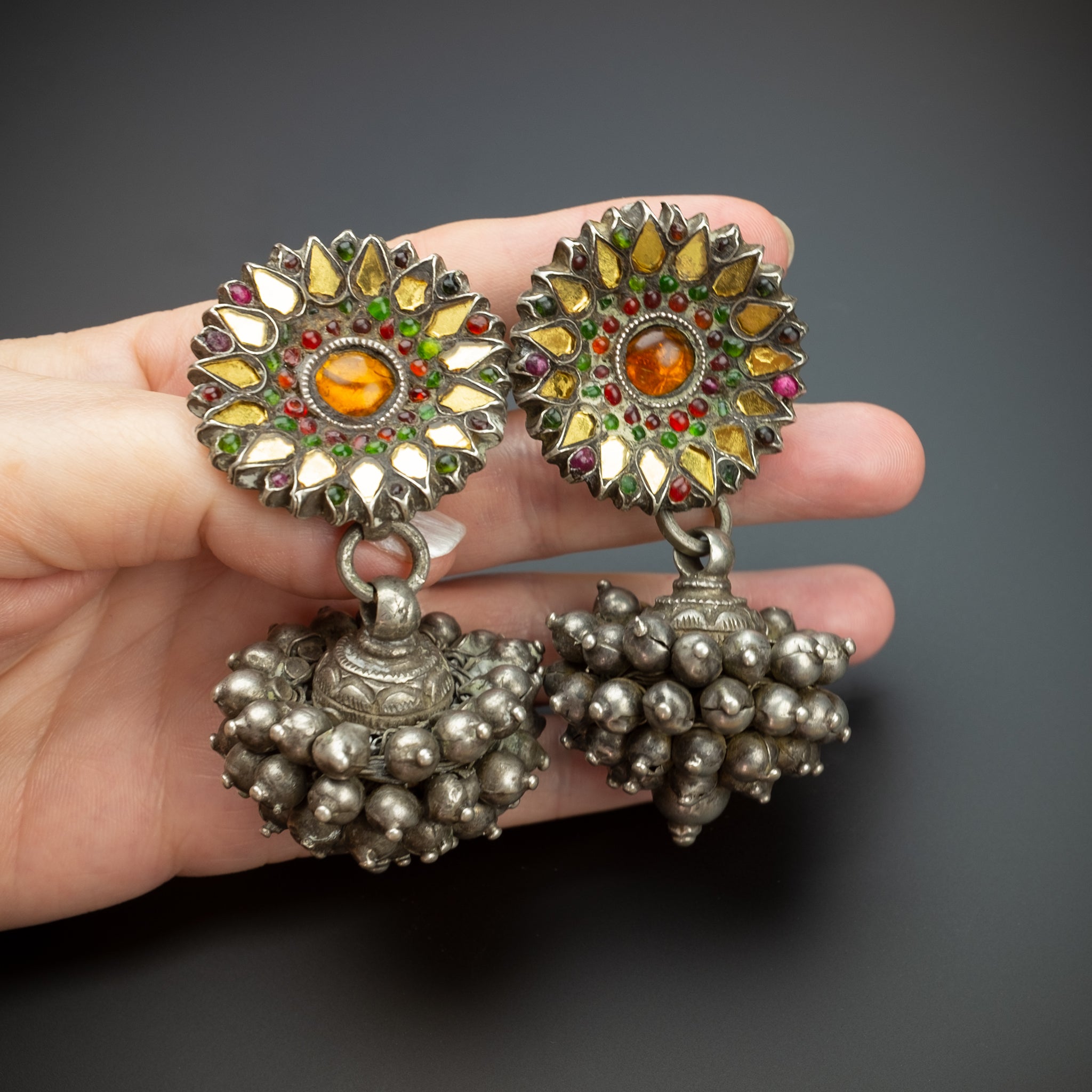 Vintage Silver Karanphool Jhumka Earrings, Uttar Pradesh, India