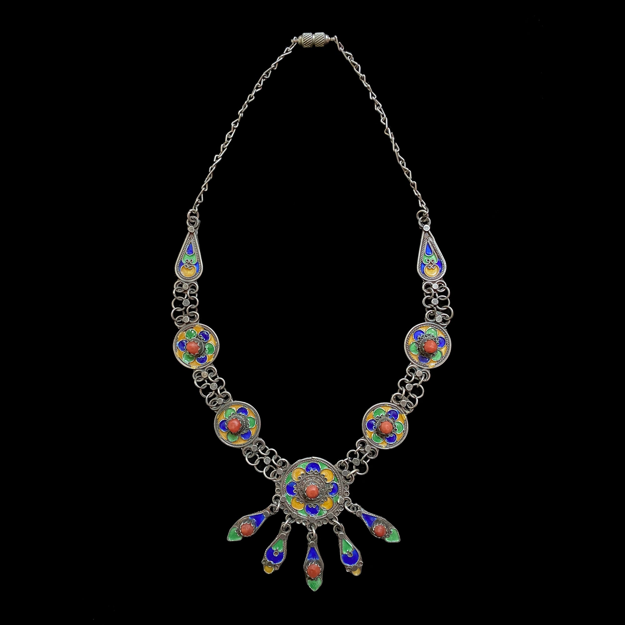 Vintage Silver and Coral Kabyle Necklace, Northern Algeria