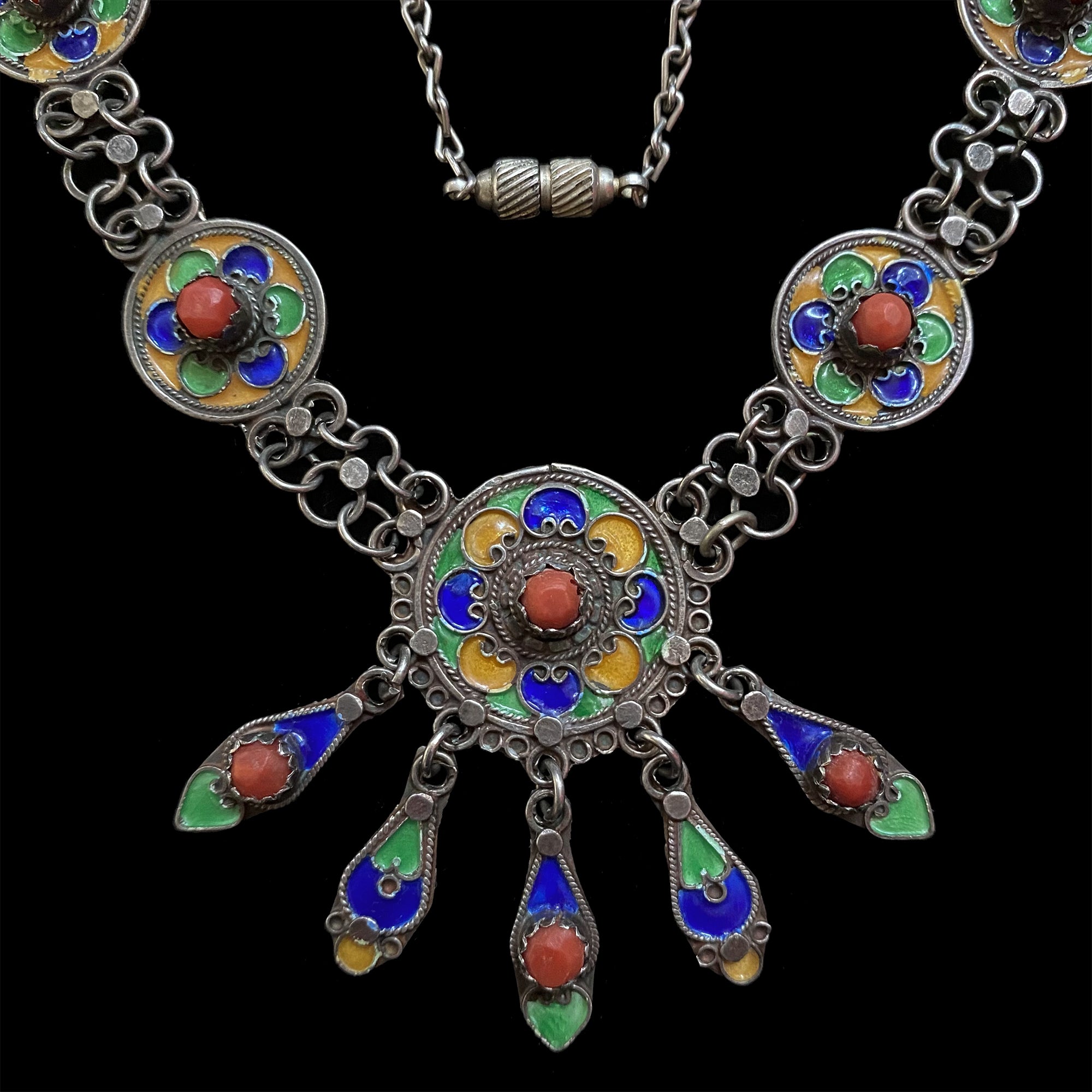 Vintage Silver and Coral Kabyle Necklace, Northern Algeria