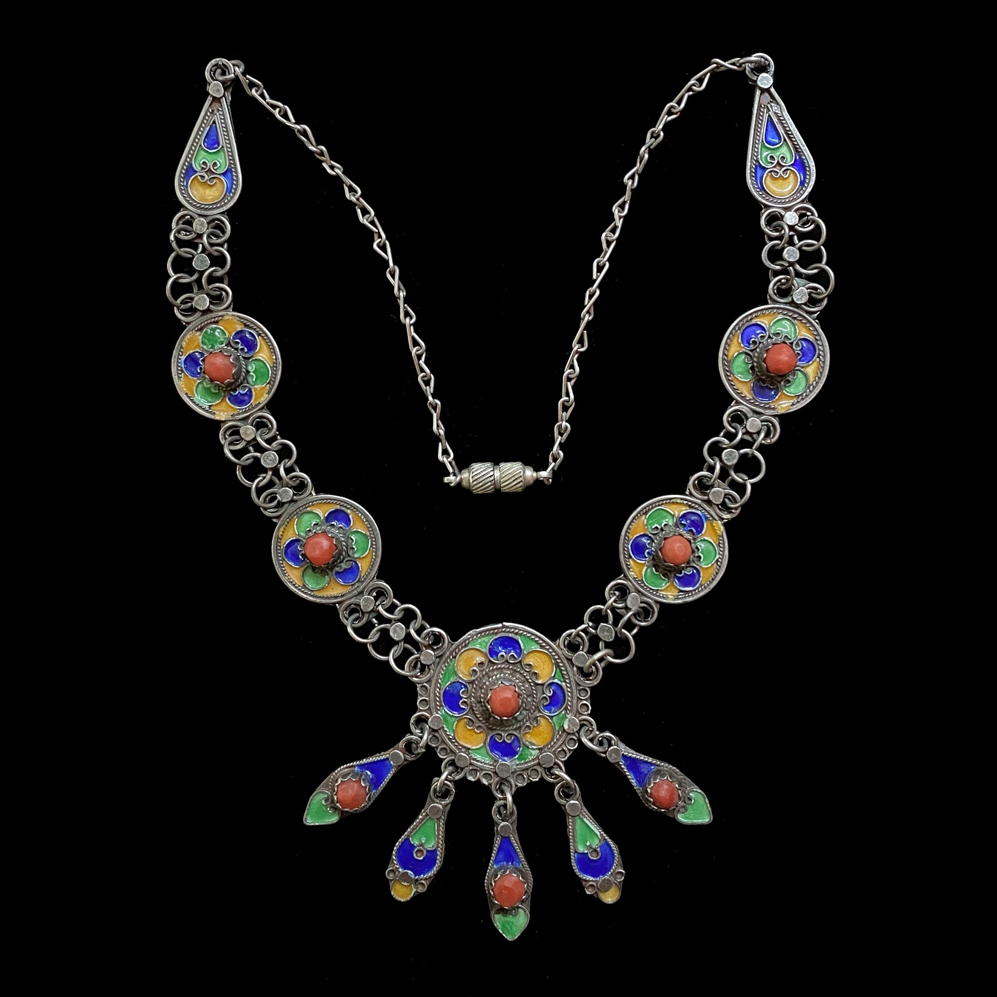 Vintage Silver and Coral Kabyle Necklace, Northern Algeria