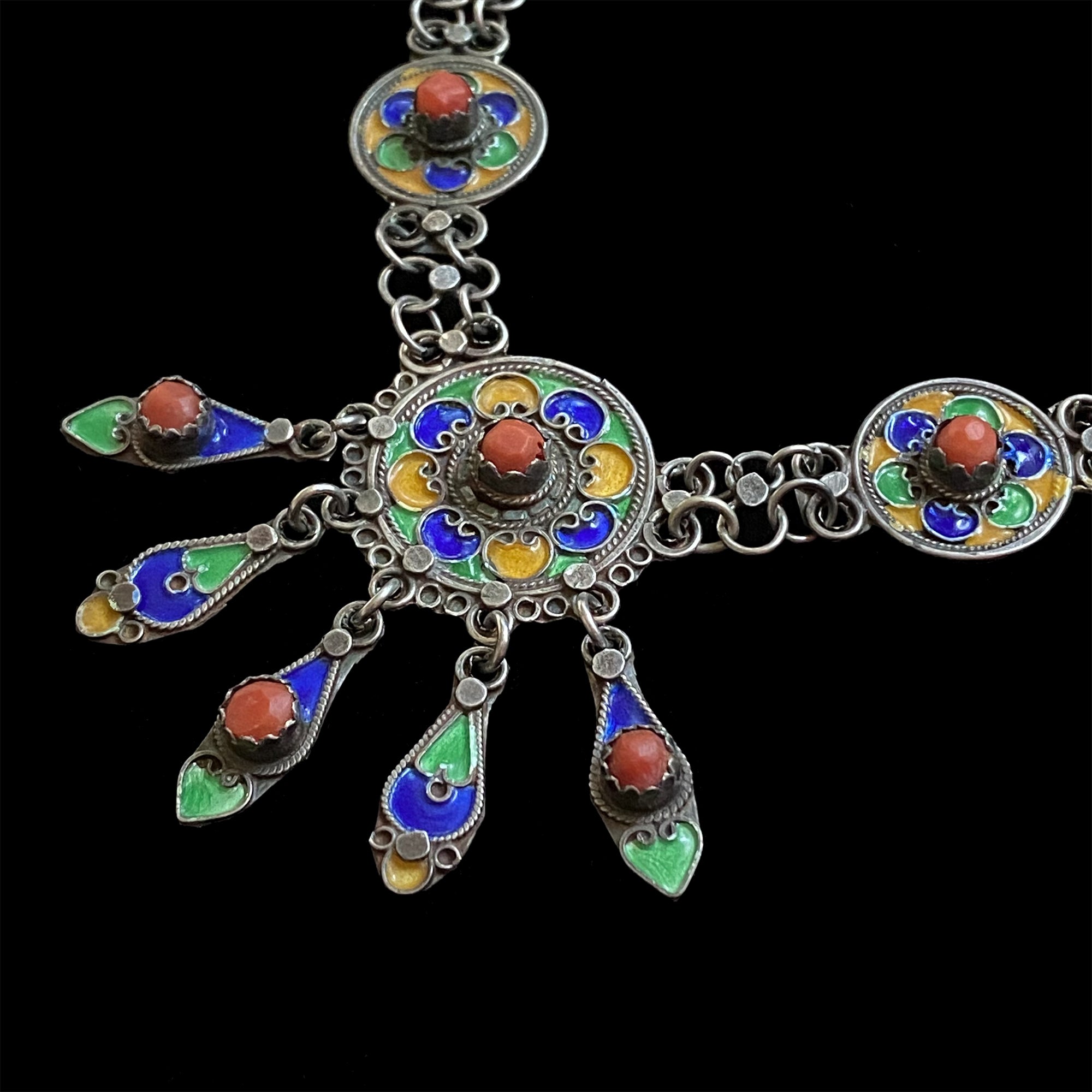Vintage Silver and Coral Kabyle Necklace, Northern Algeria