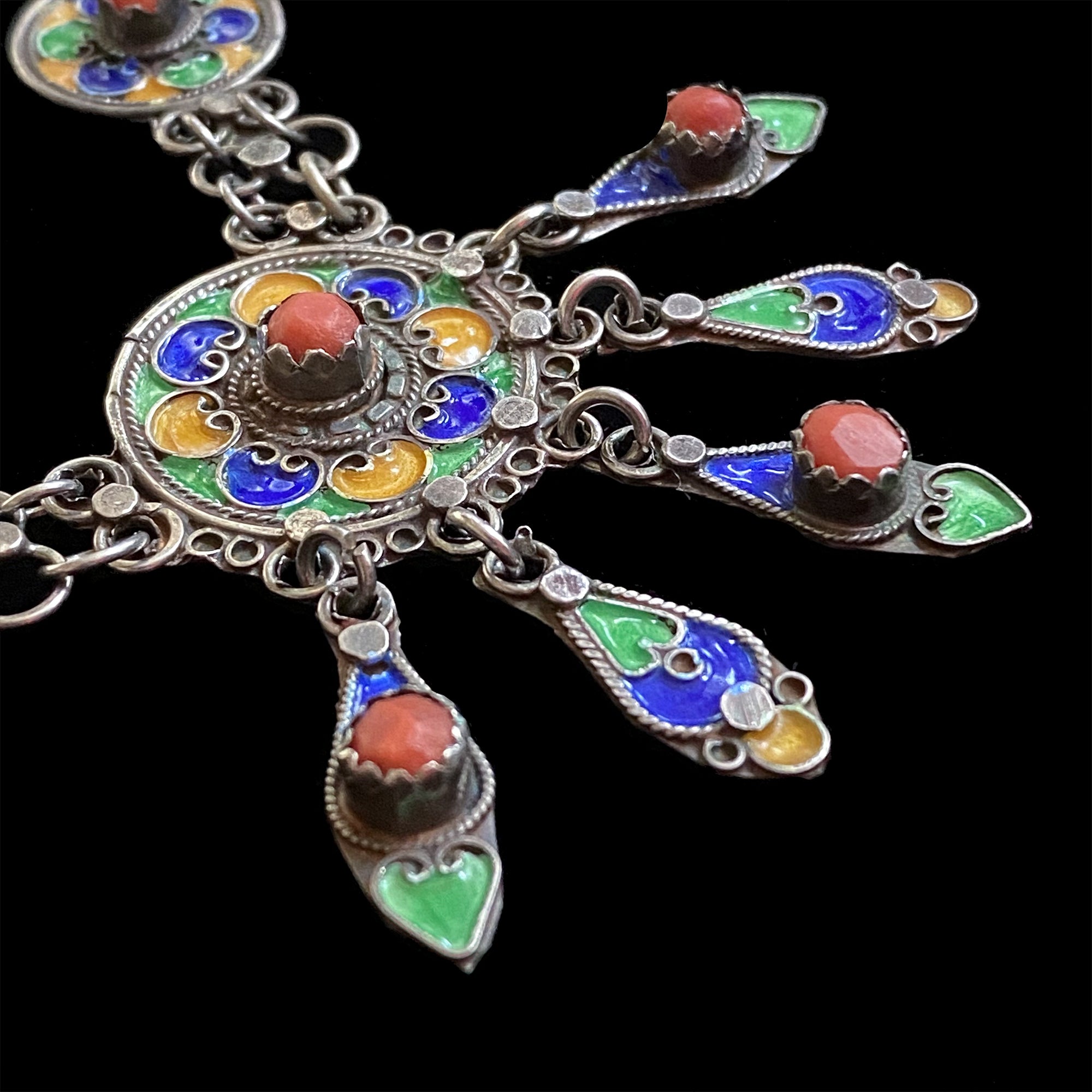 Vintage Silver and Coral Kabyle Necklace, Northern Algeria