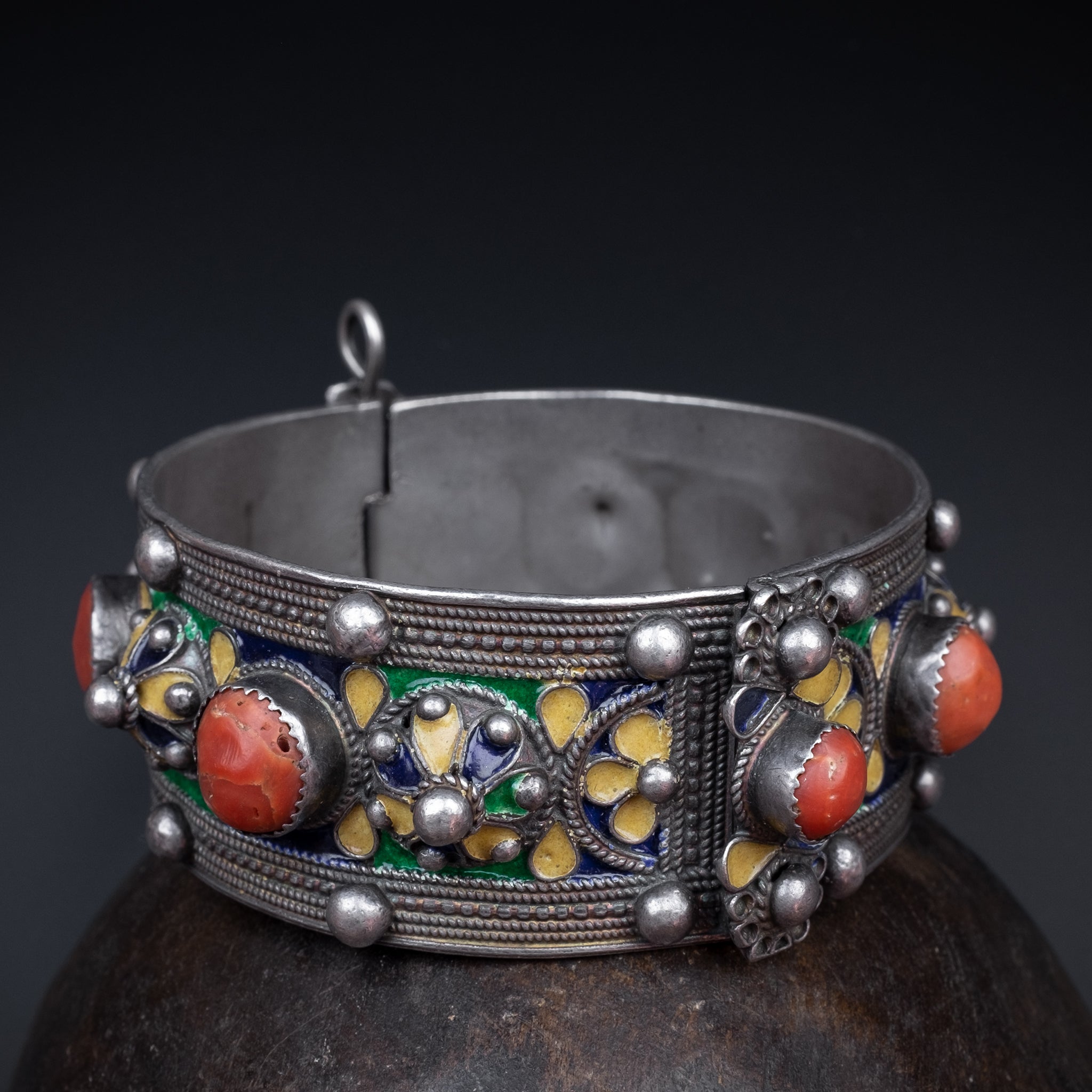 Old Silver, Coral & Enamel Kabyle Bracelet, Beni Yenni - 217