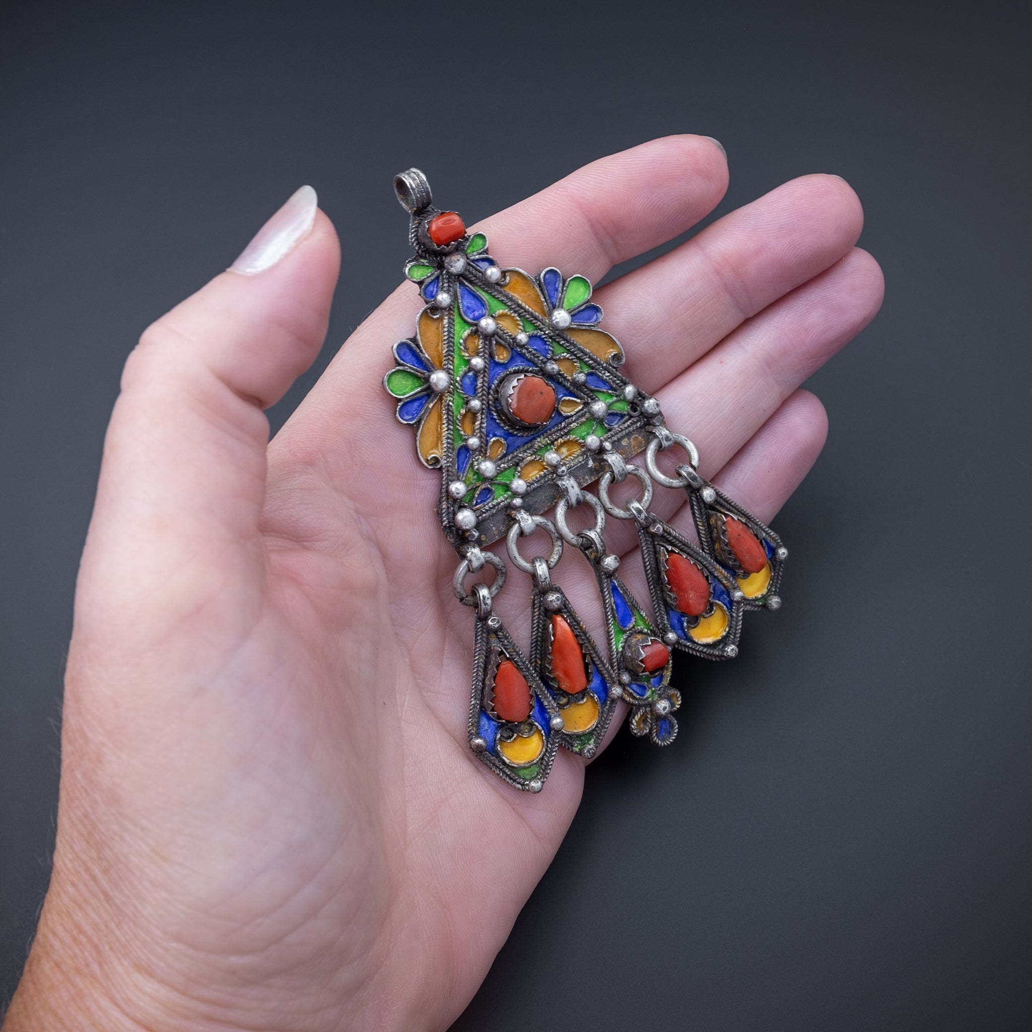 Vintage Kabyle Enamelled Pendant, Kabylie, Algeria