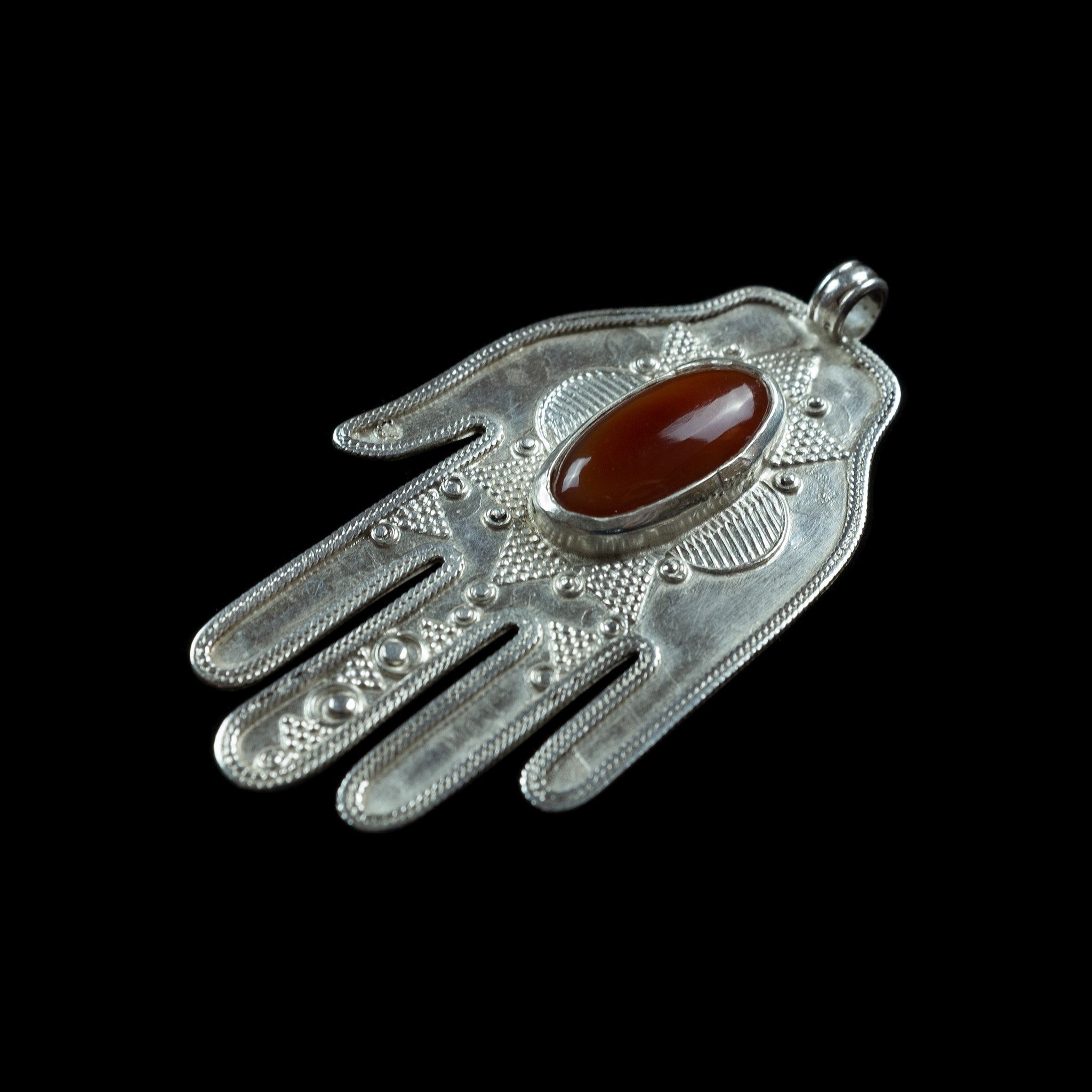 Vintage Silver & Carnelian 'Hand of Fatima' Khamsa (Hamsa) made in Kazakhstan