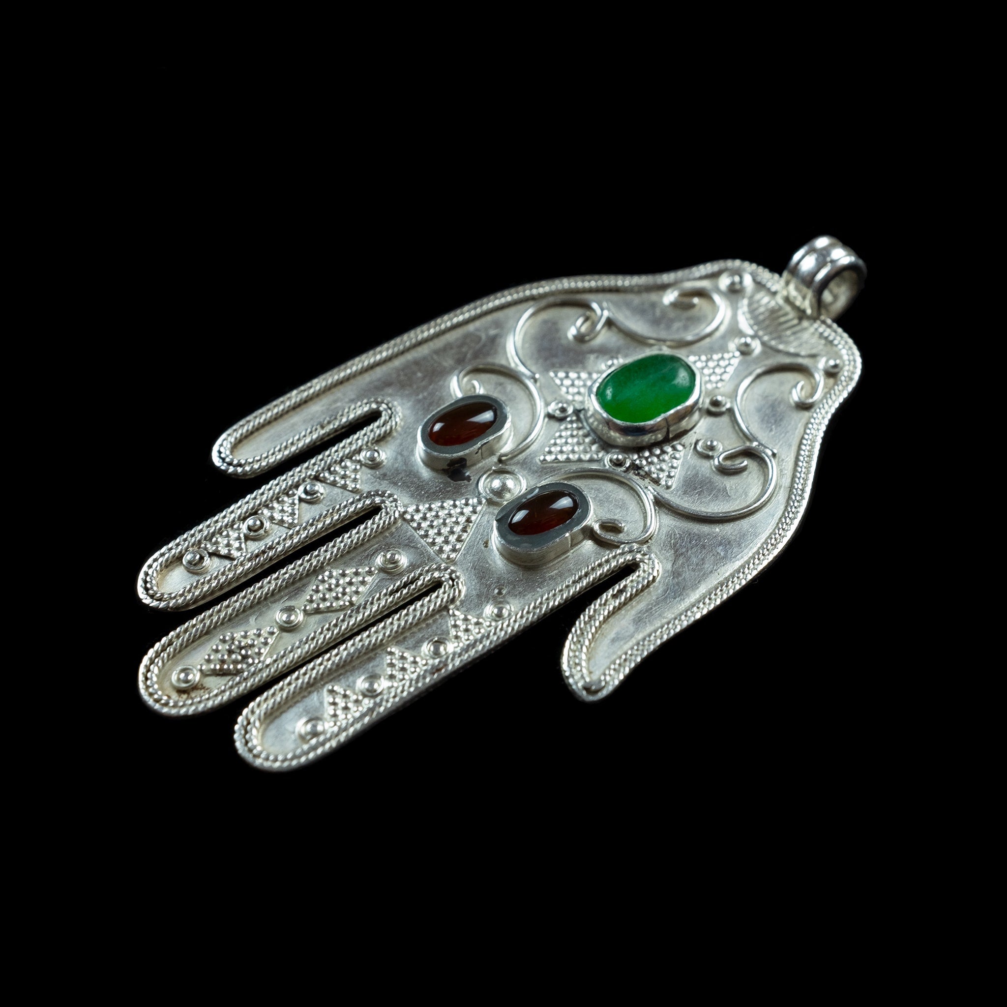 Vintage Silver & Onyx 'Hand of Fatima' Khamsa (Hamsa) made in Kazakhstan 