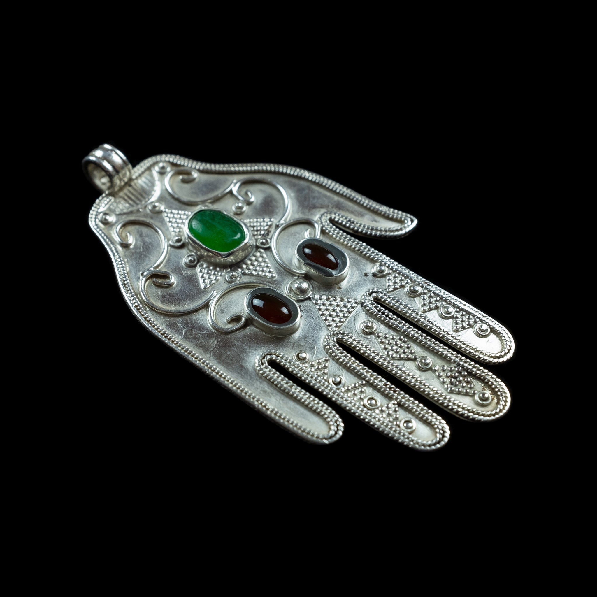 Vintage Silver & Onyx 'Hand of Fatima' Khamsa (Hamsa) made in Kazakhstan 