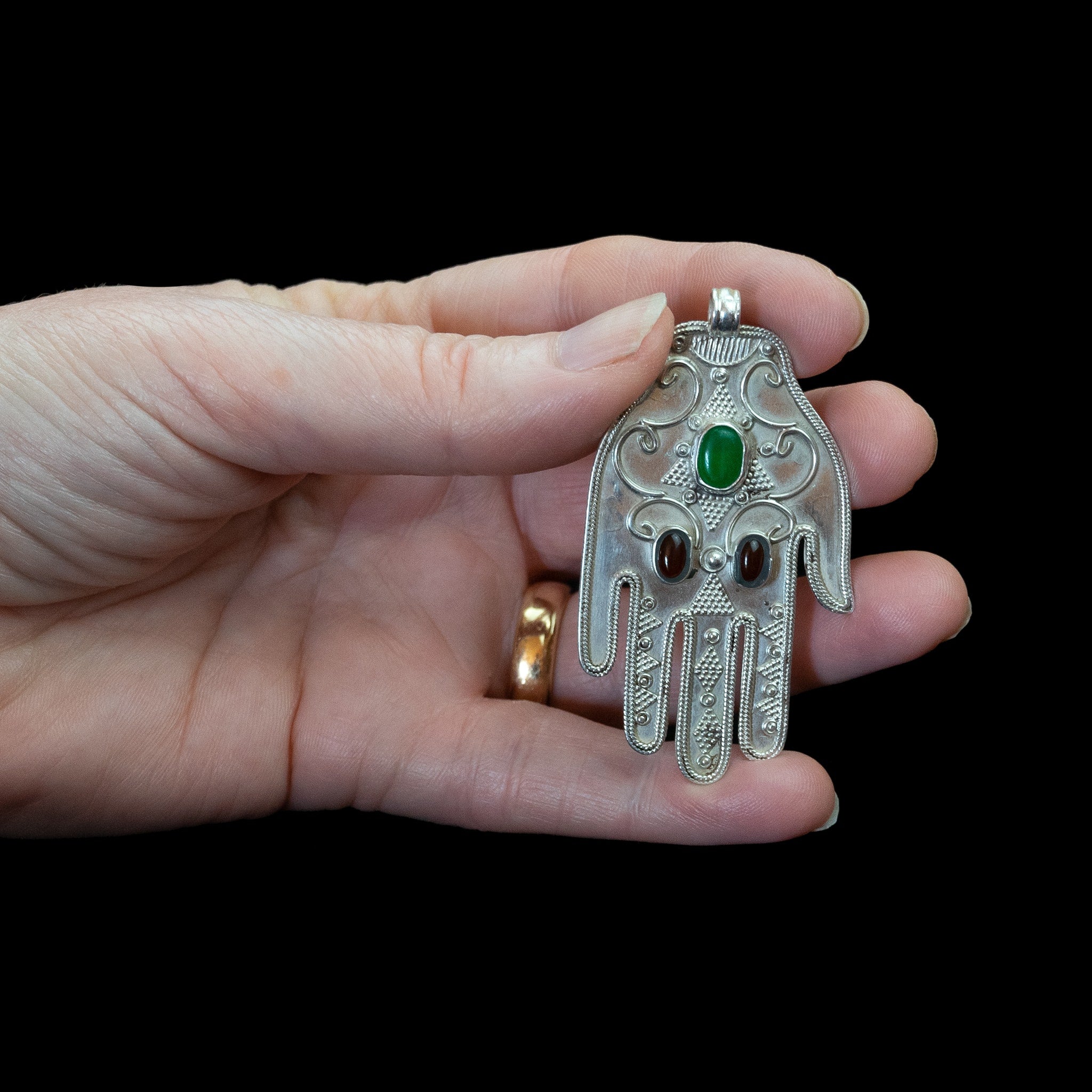Vintage Silver & Onyx 'Hand of Fatima' Khamsa (Hamsa) made in Kazakhstan 