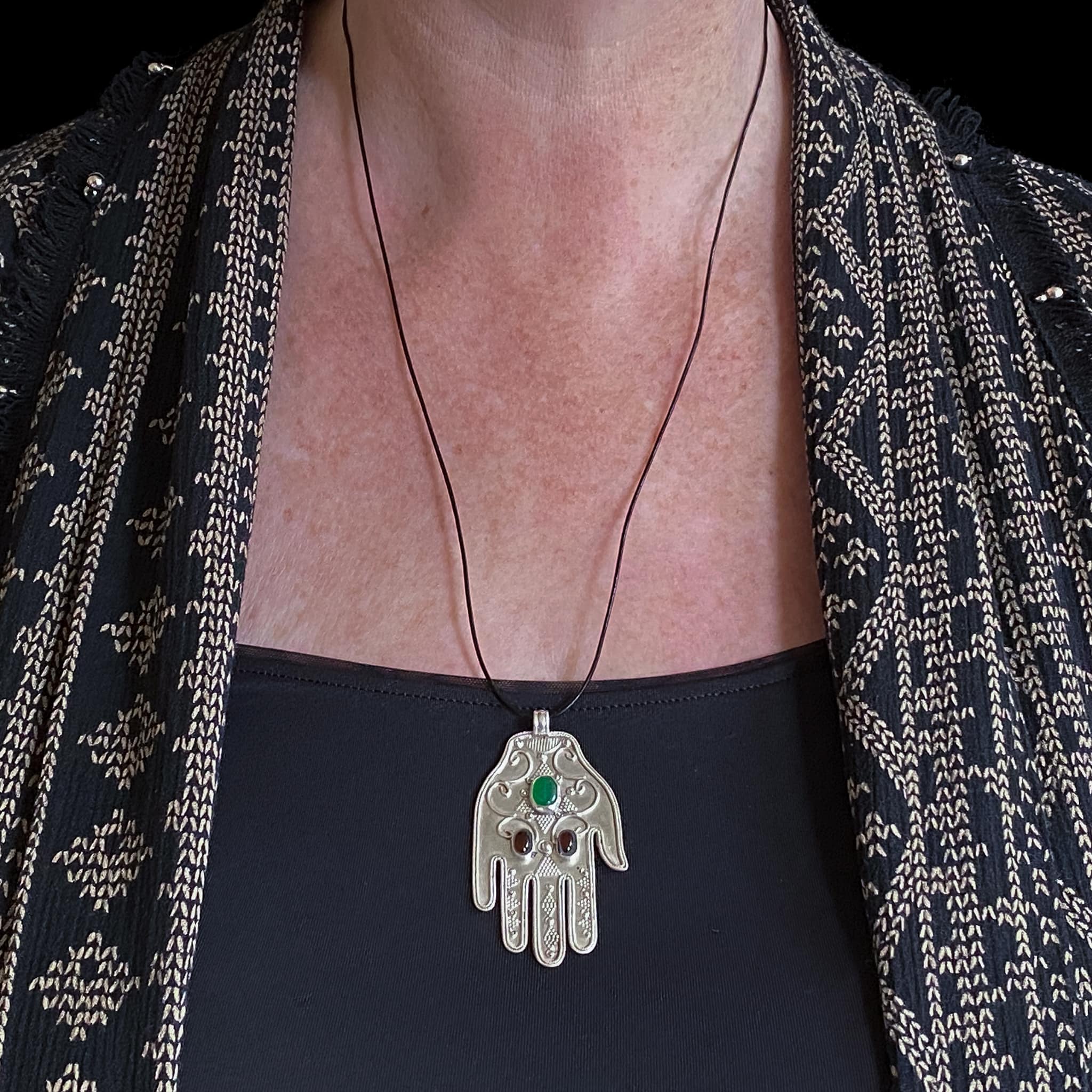 Vintage Silver & Onyx 'Hand of Fatima' Khamsa (Hamsa) made in Kazakhstan 
