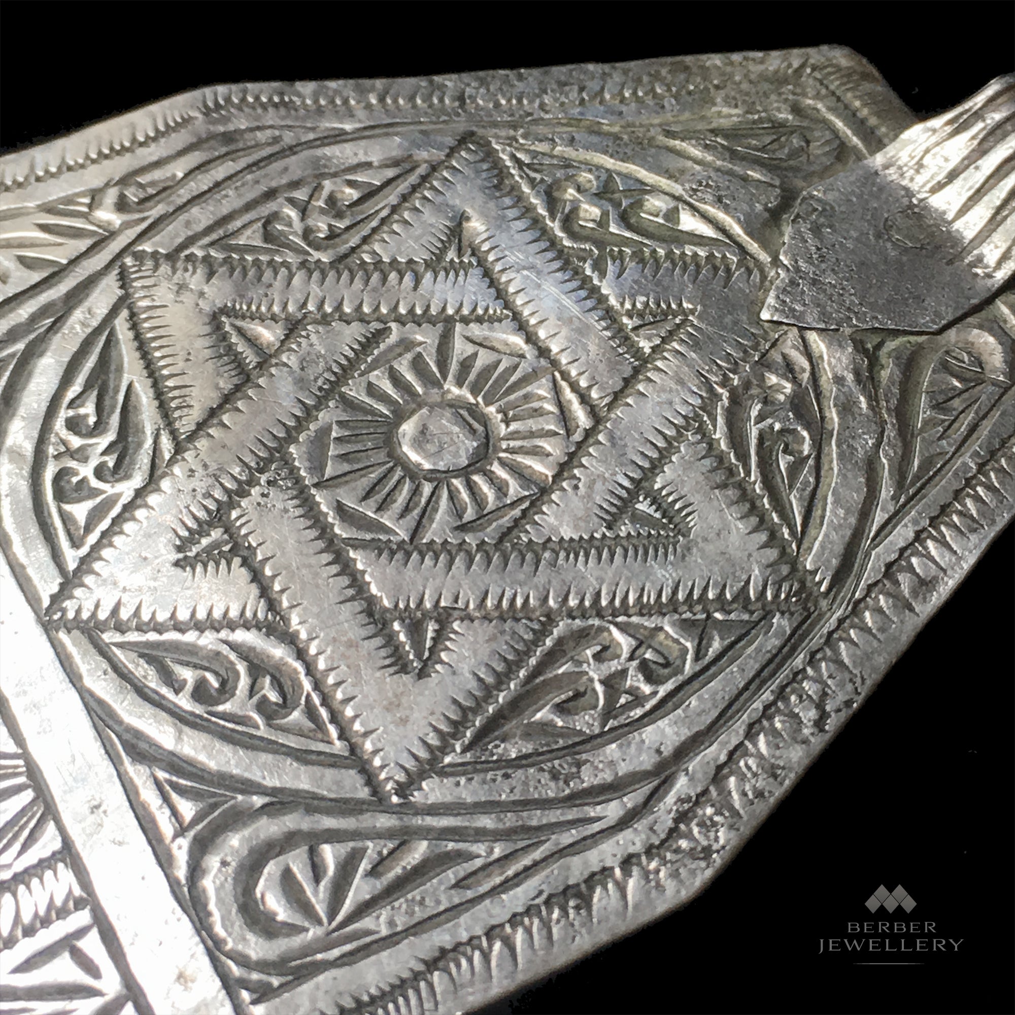 Vintage silver stylised khamsa pendant from Fez, Morocco - large