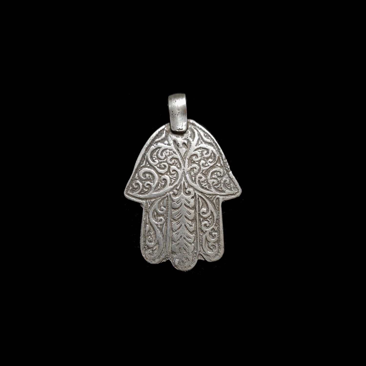Vintage silver hamsa pendant from Fez, Morocco - medium