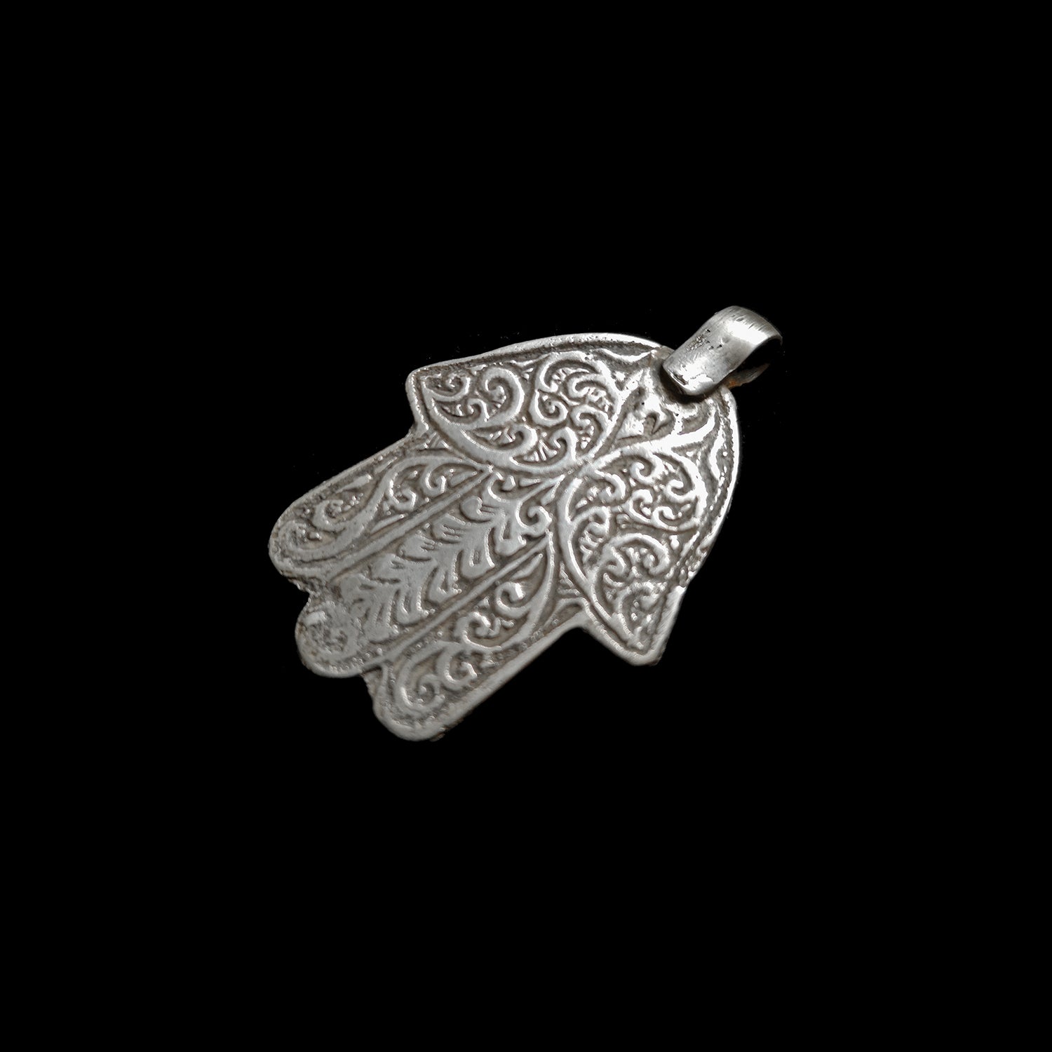 Vintage silver hamsa pendant from Fez, Morocco - medium