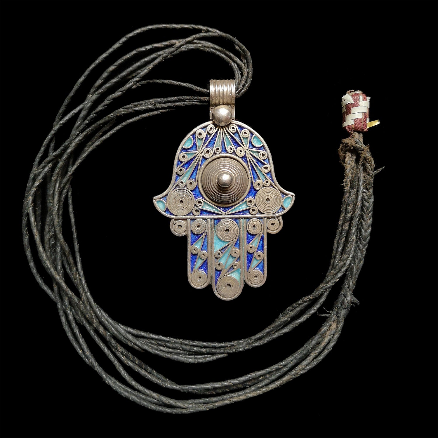 Silver and enamel khamsa pendant from Tiznit, Morocco - medium