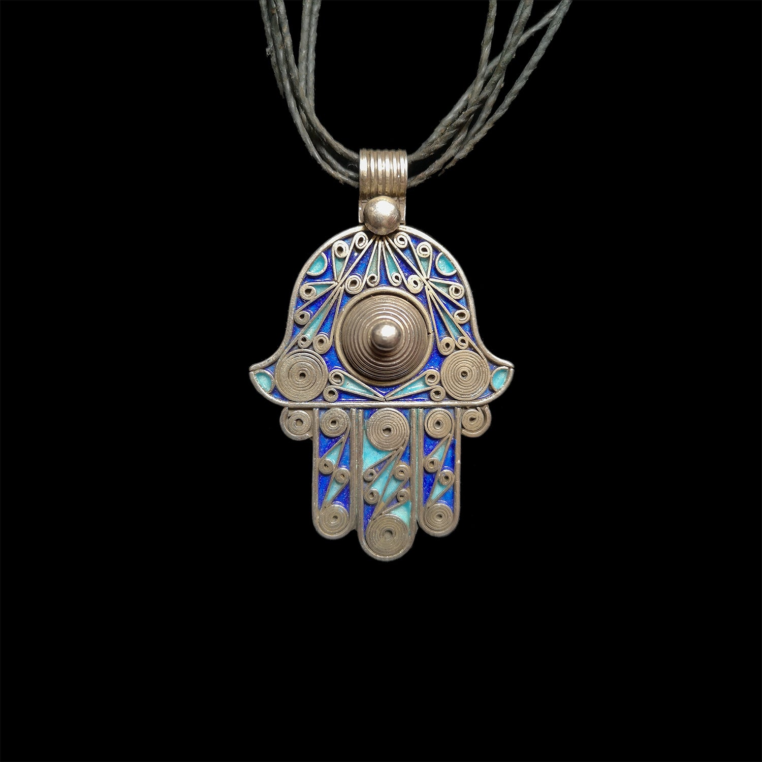 Silver and enamel khamsa pendant from Tiznit, Morocco - medium