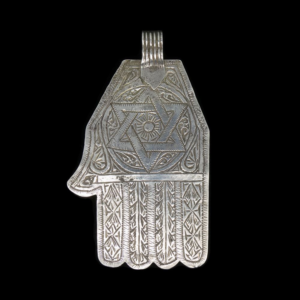 Vintage silver khamsa pendant from Fez, Morocco