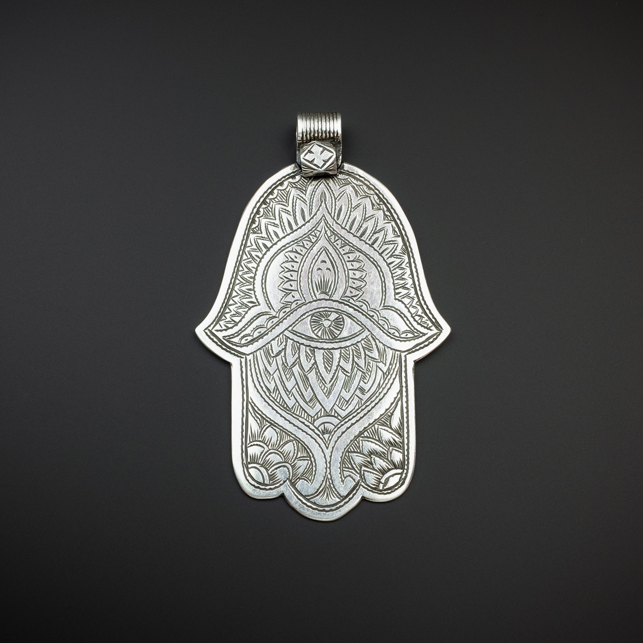 Large Silver Hallmarked Khamsa (Hamsa) Pendant, Morocco