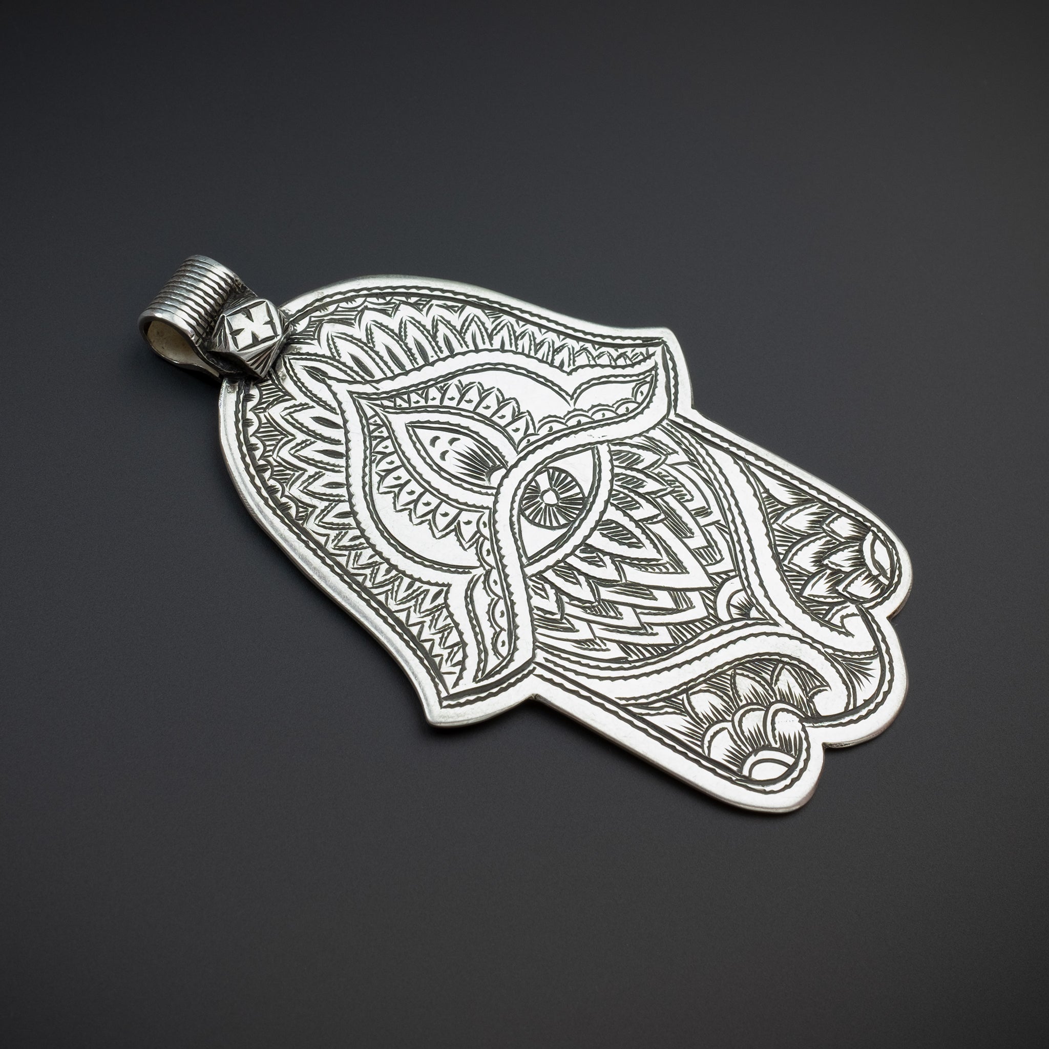 Large Silver Hallmarked Khamsa (Hamsa) Pendant, Morocco