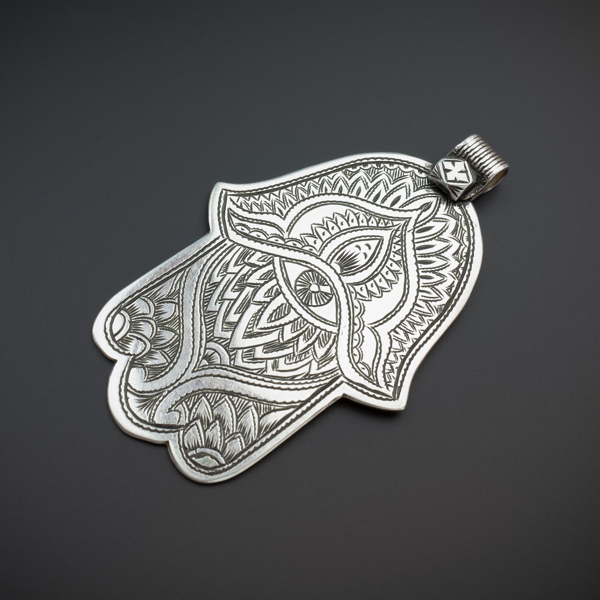 Large Silver Hallmarked Khamsa (Hamsa) Pendant, Morocco