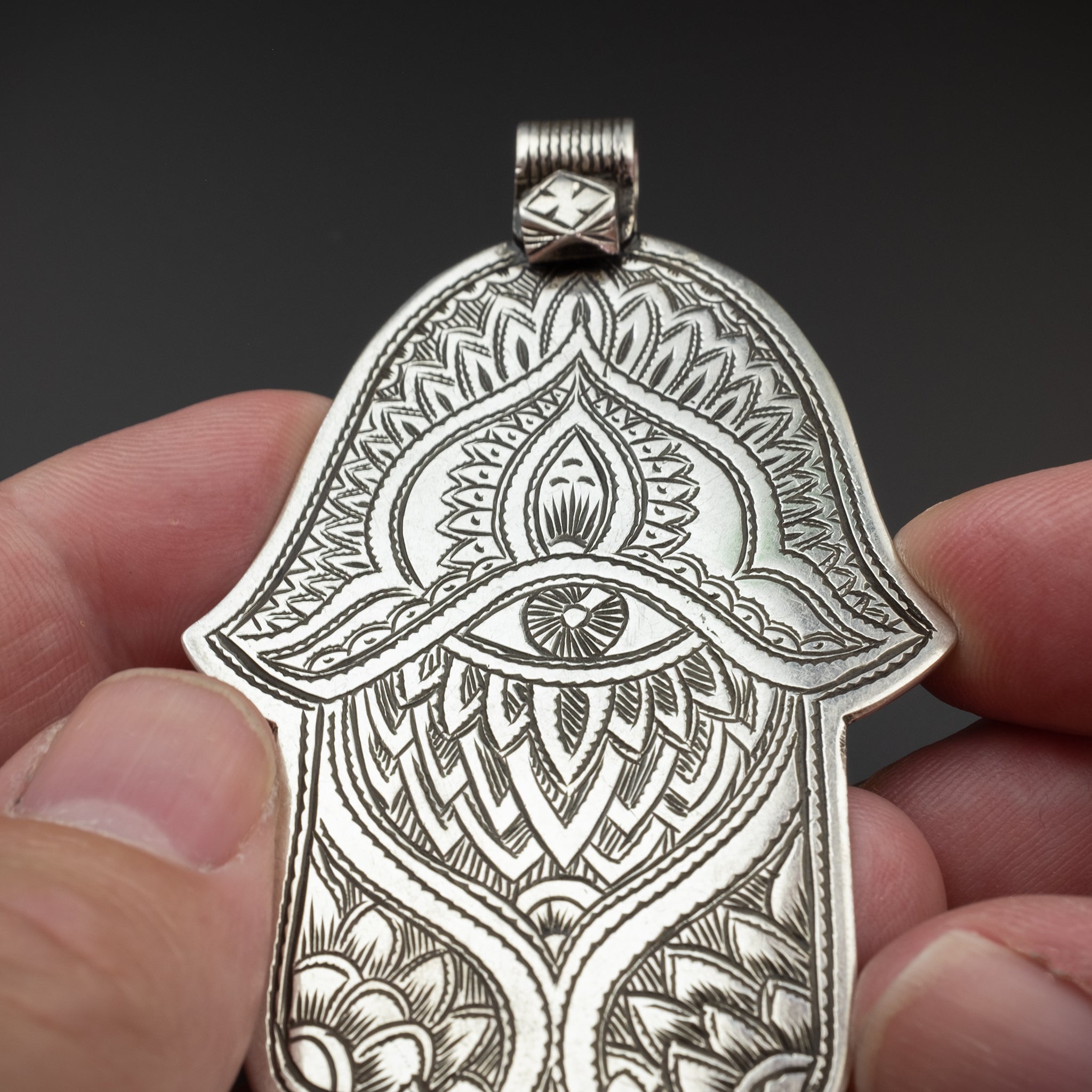 Large Silver Hallmarked Khamsa (Hamsa) Pendant, Morocco