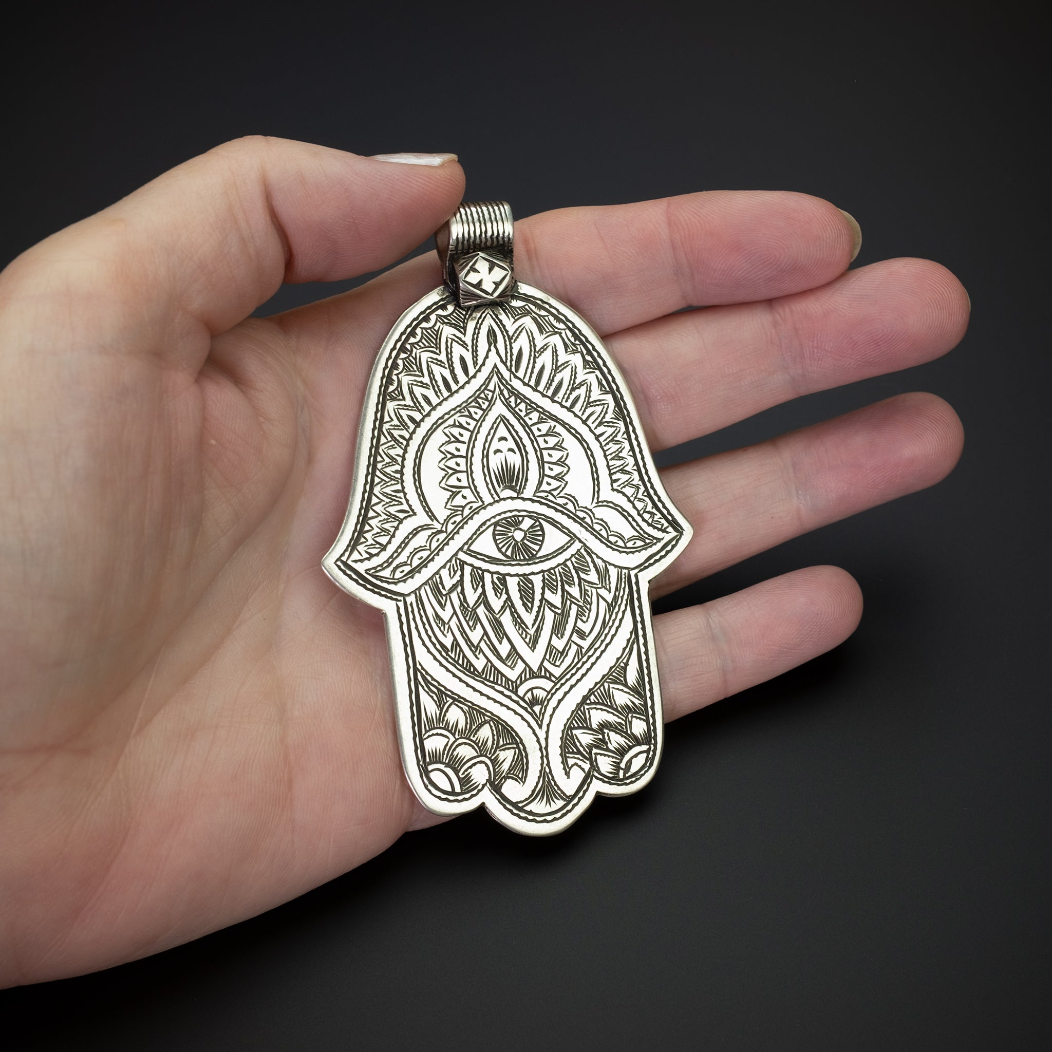 Large Silver Hallmarked Khamsa (Hamsa) Pendant, Morocco