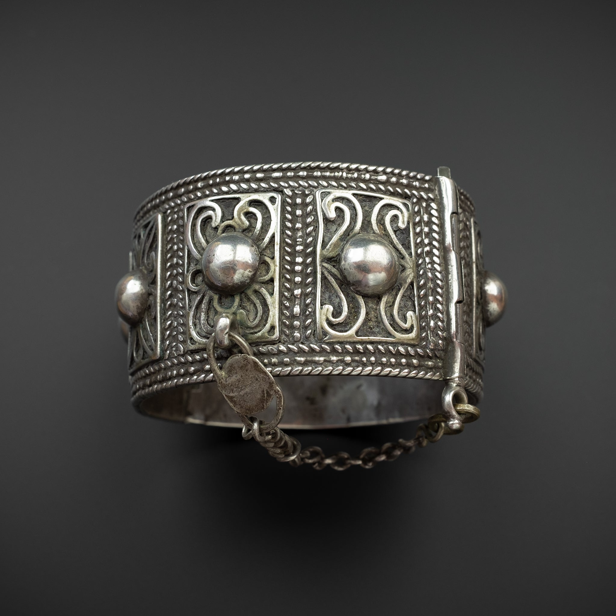 Antique Silver Hinged Bracelet, Meknès, Morocco - RARE