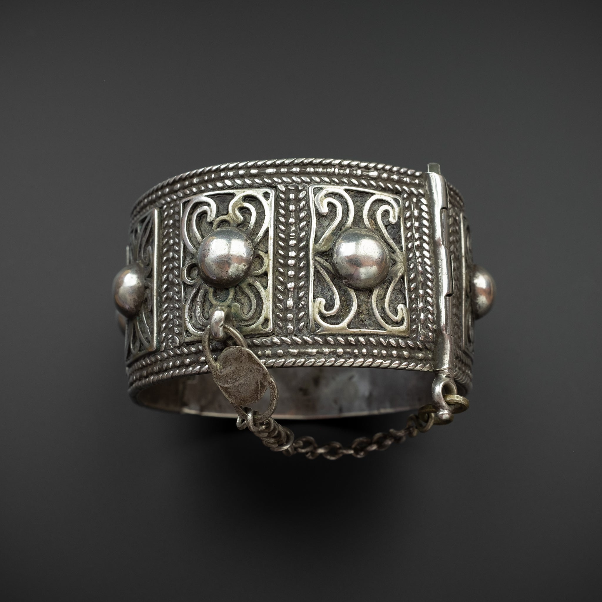 Antique Silver Hinged Bracelet, Meknès, Morocco - RARE
