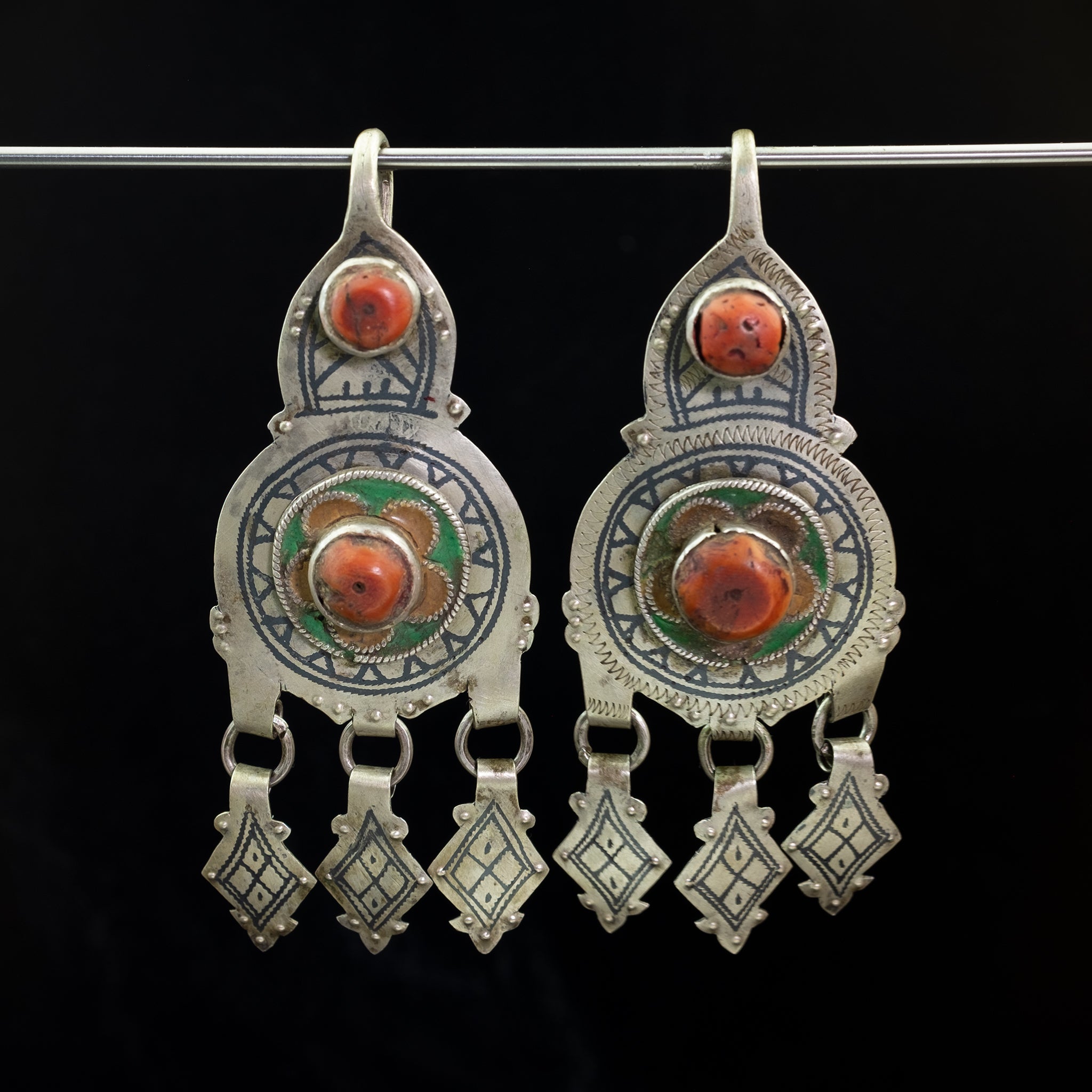 Pair of Old Moroccan Berber Earrings/Temporals from Ida Ou Nadif - RARE
