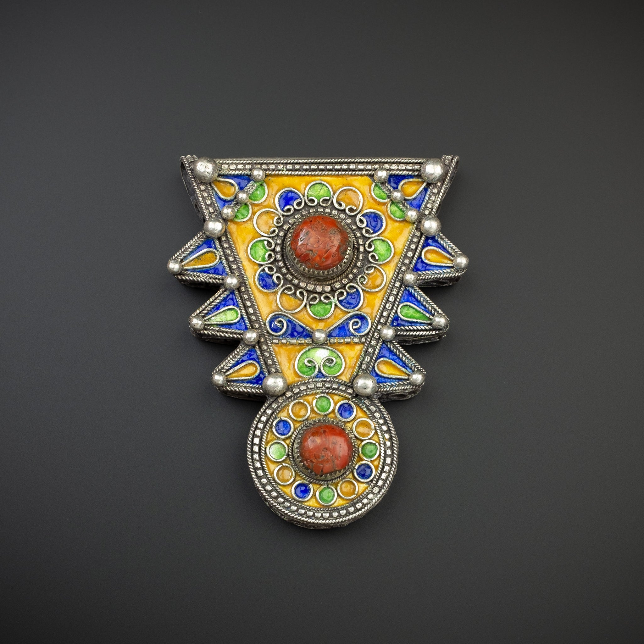 Silver Enamelled Pendant, Tiznit, Morocco - LARGE