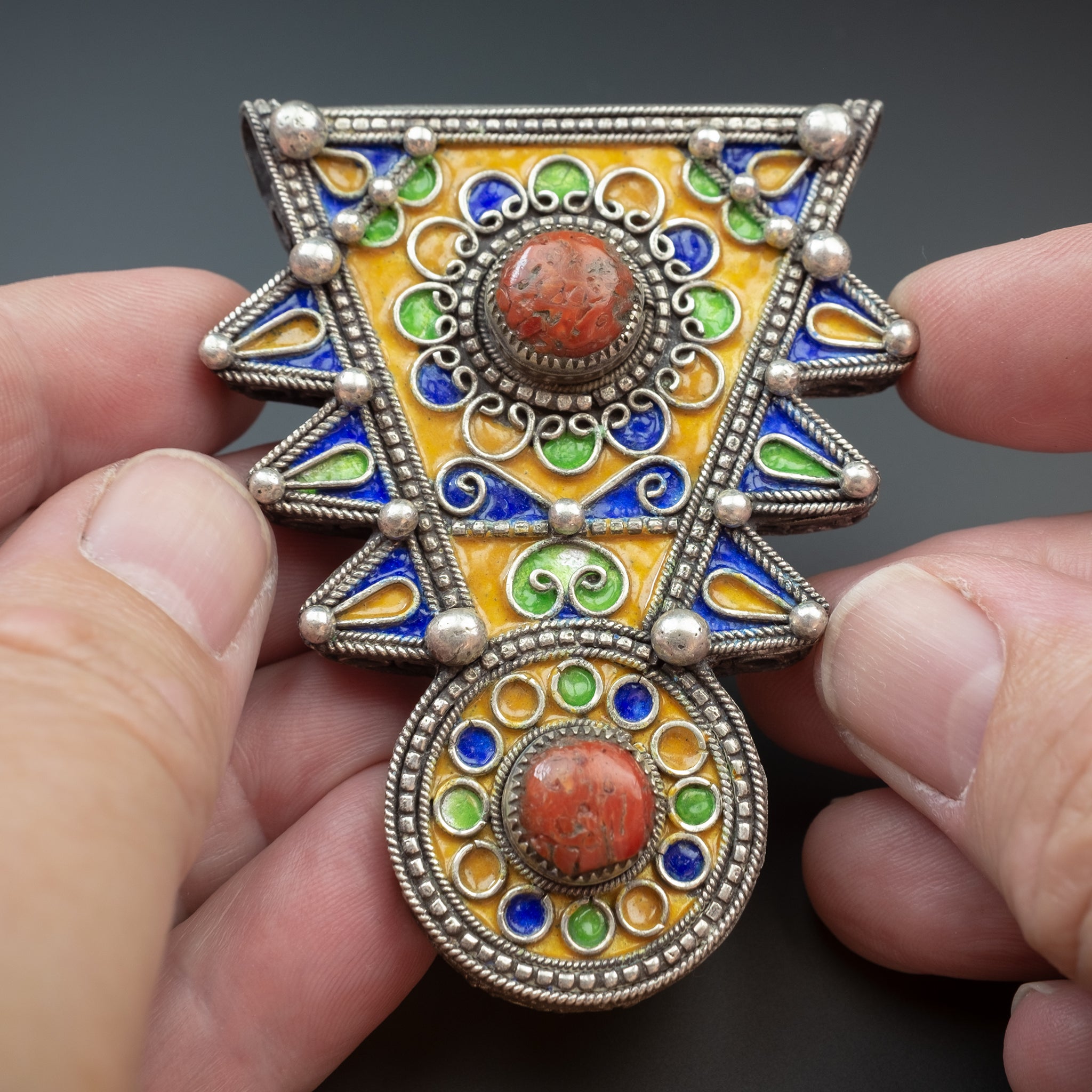 Silver Enamelled Pendant, Tiznit, Morocco - LARGE