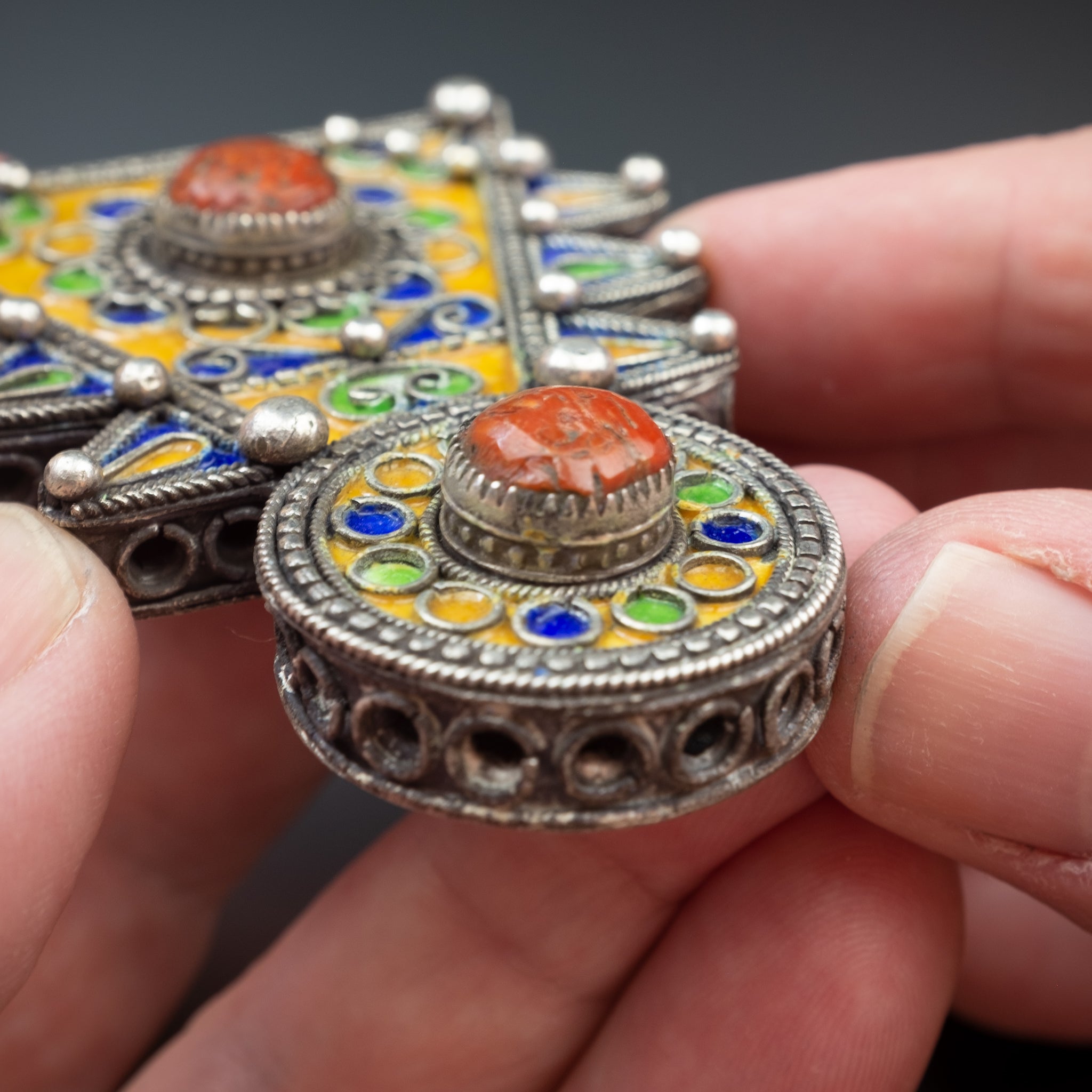 Silver Enamelled Pendant, Tiznit, Morocco - LARGE